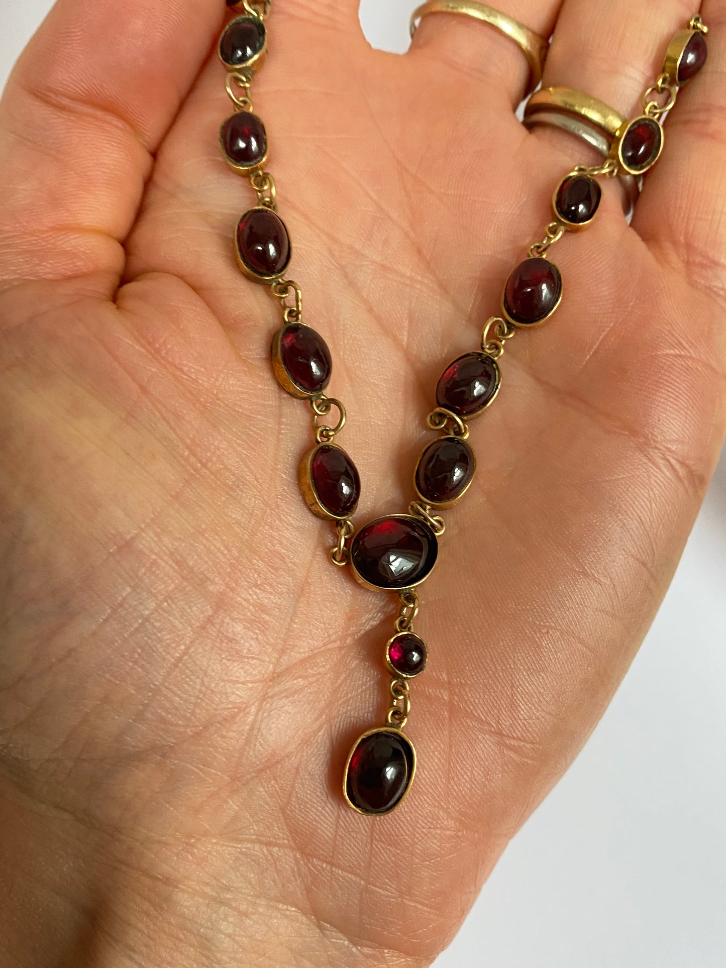 9ct Gold, Victorian, Garnet Bezel Fringe Necklace, 16 inches