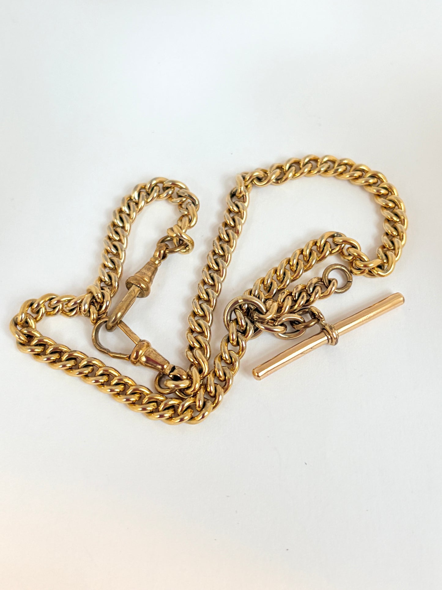 14.5 inch, Antique, Victorian 12ct Rolled Gold Double Dog Clip Albert Watch Chain ( 31.92g)