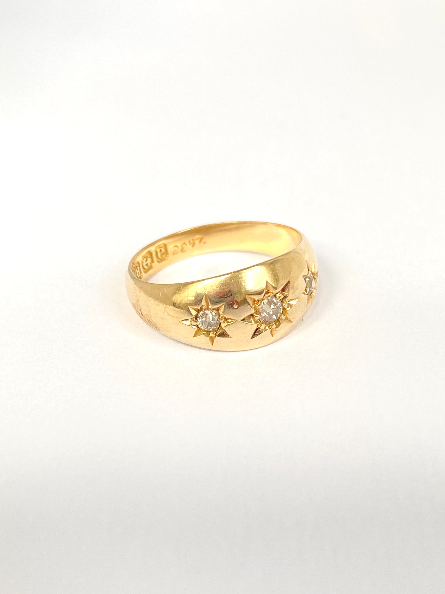Antique, 18ct Gold, Diamond Starburst Trilogy Ring, Hallmarked 18ct Gold, Birmingham, 1904