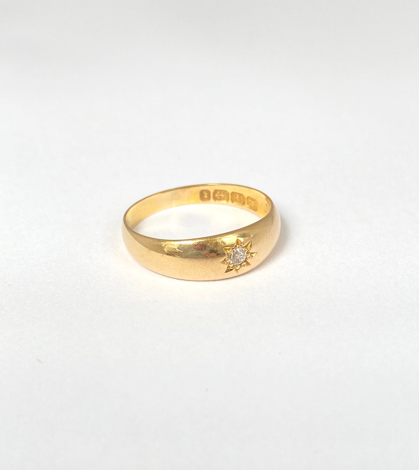 18ct Gold, Antique, Victorian, Starburst Solitaire Ring, Hallmarked 18ct Gold, Birmingham and 1893