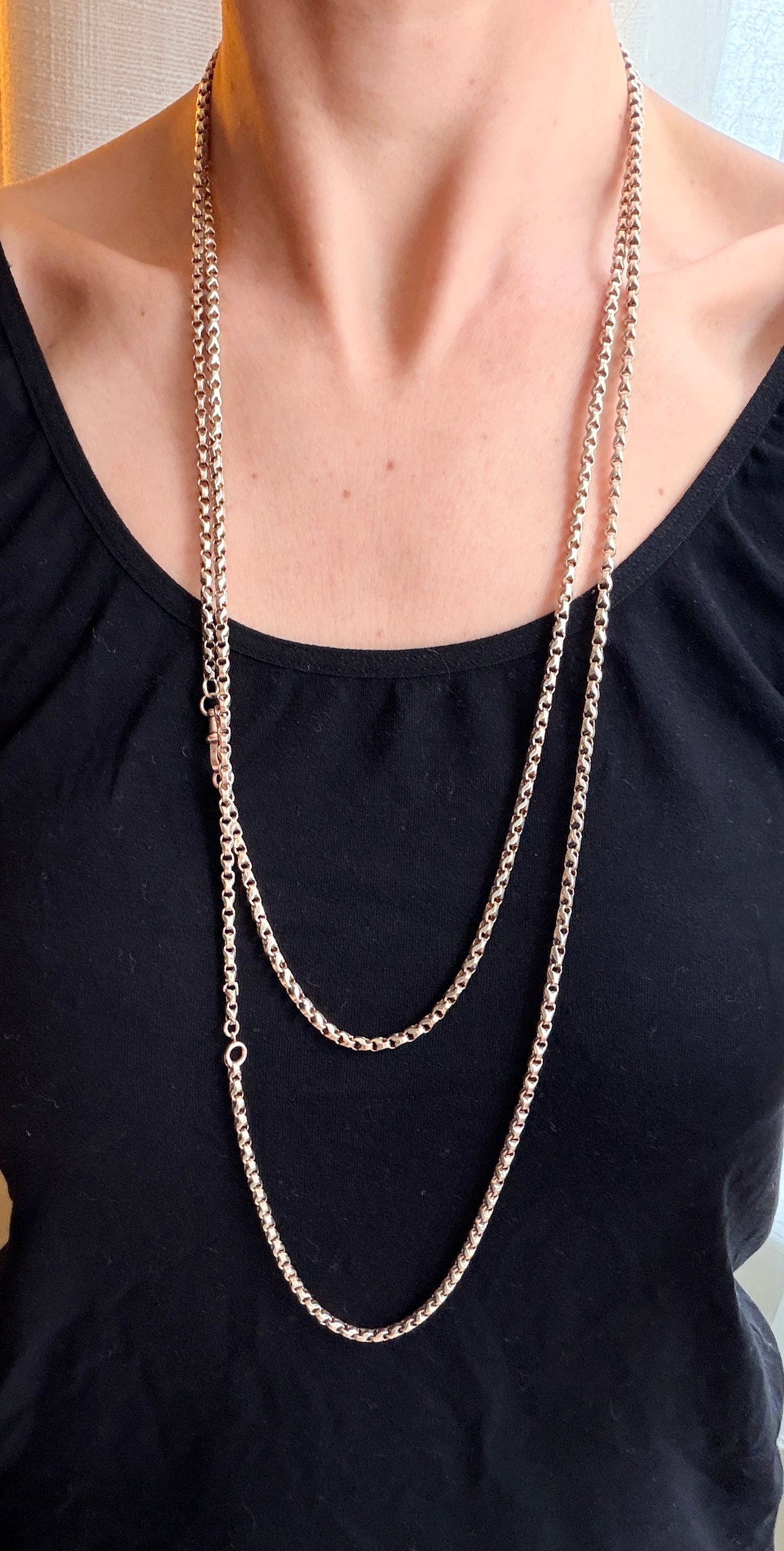 Heavy, Antique, 9ct Gold Victorian Long Guard Chain, 64 inches, 50.66g