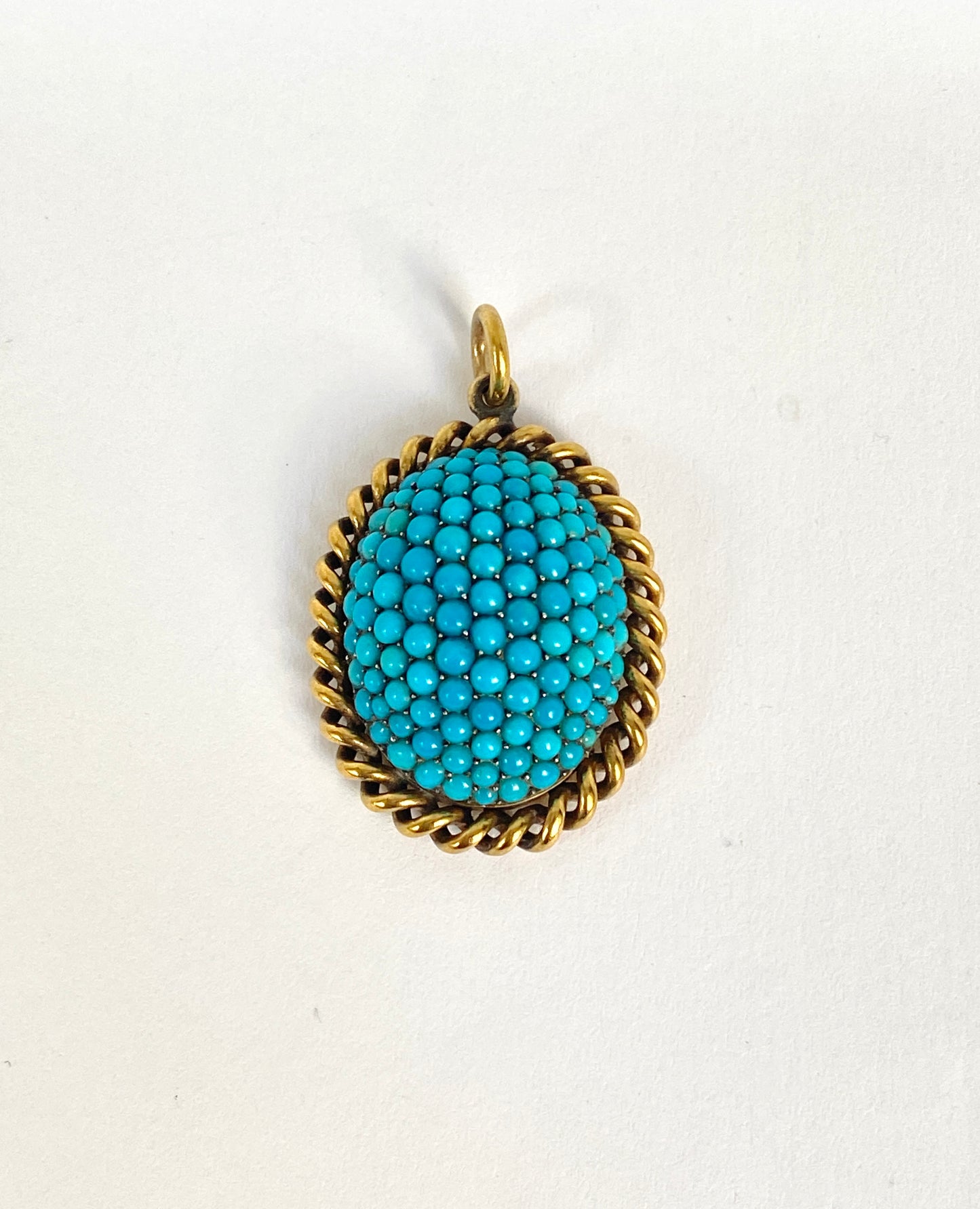 Victorian, 18ct Gold, Turquoise Pave Locket backed Pendant, 9.63g