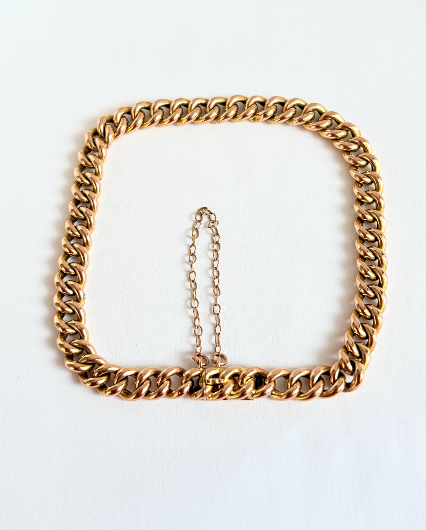 Vintage 15ct Gold Curb Bracelet with hidden clasp and safety chain (7.75 inches)