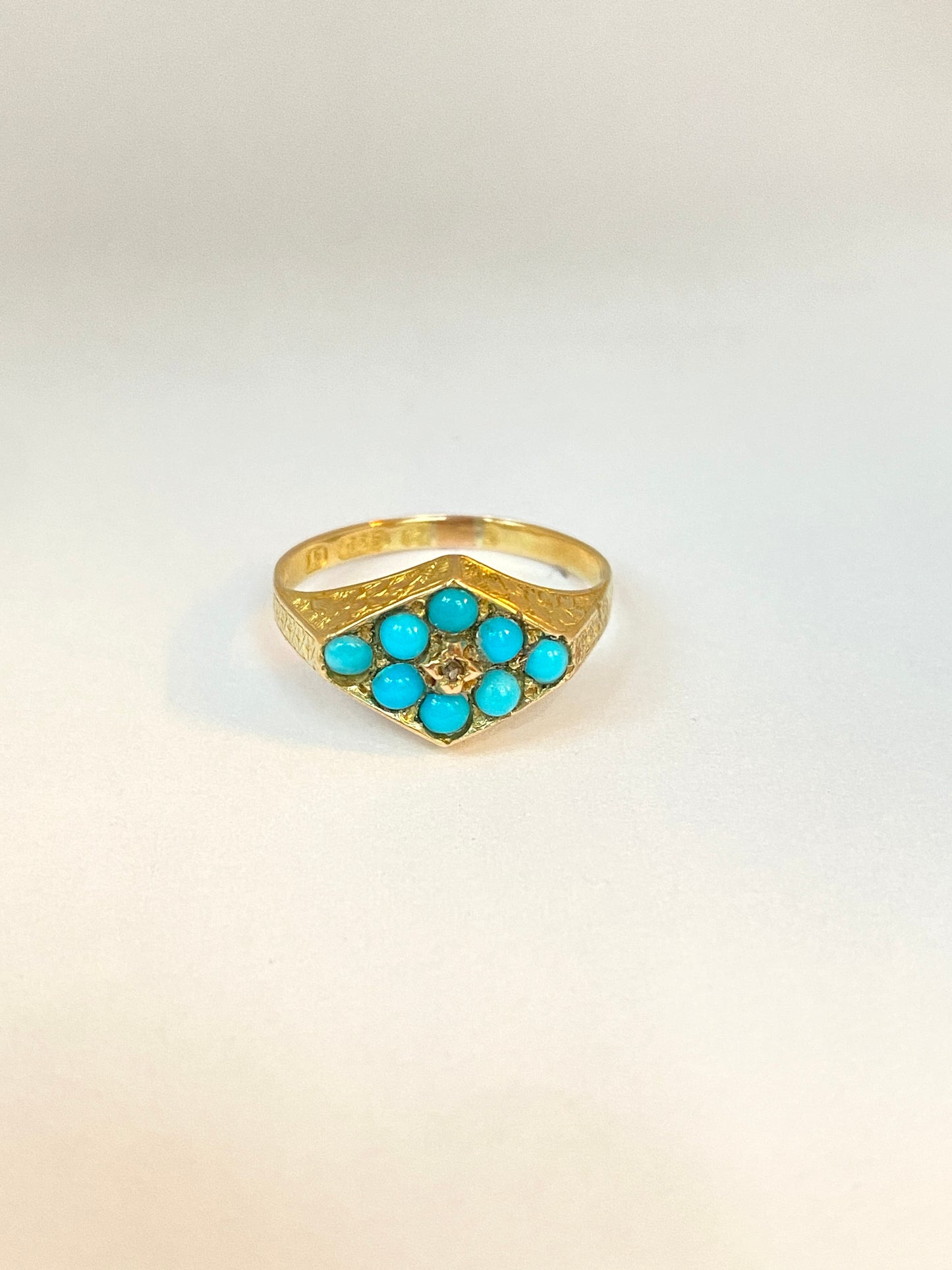 15ct Gold, Antique Turquoise and Diamond Lozenge Ring, 1899