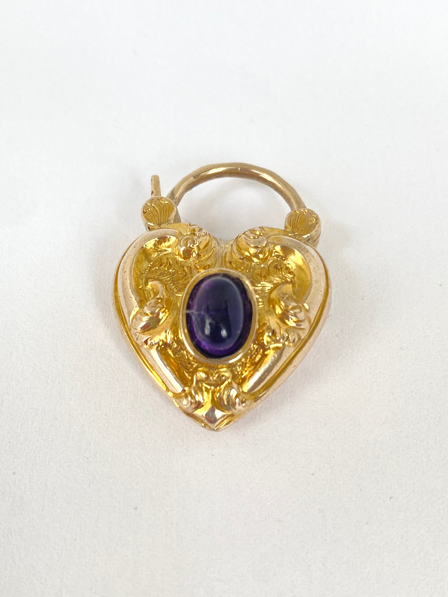 Rare, Antique, 9ct Gold Amethyst, Heart Padlock Pendant/Clasp