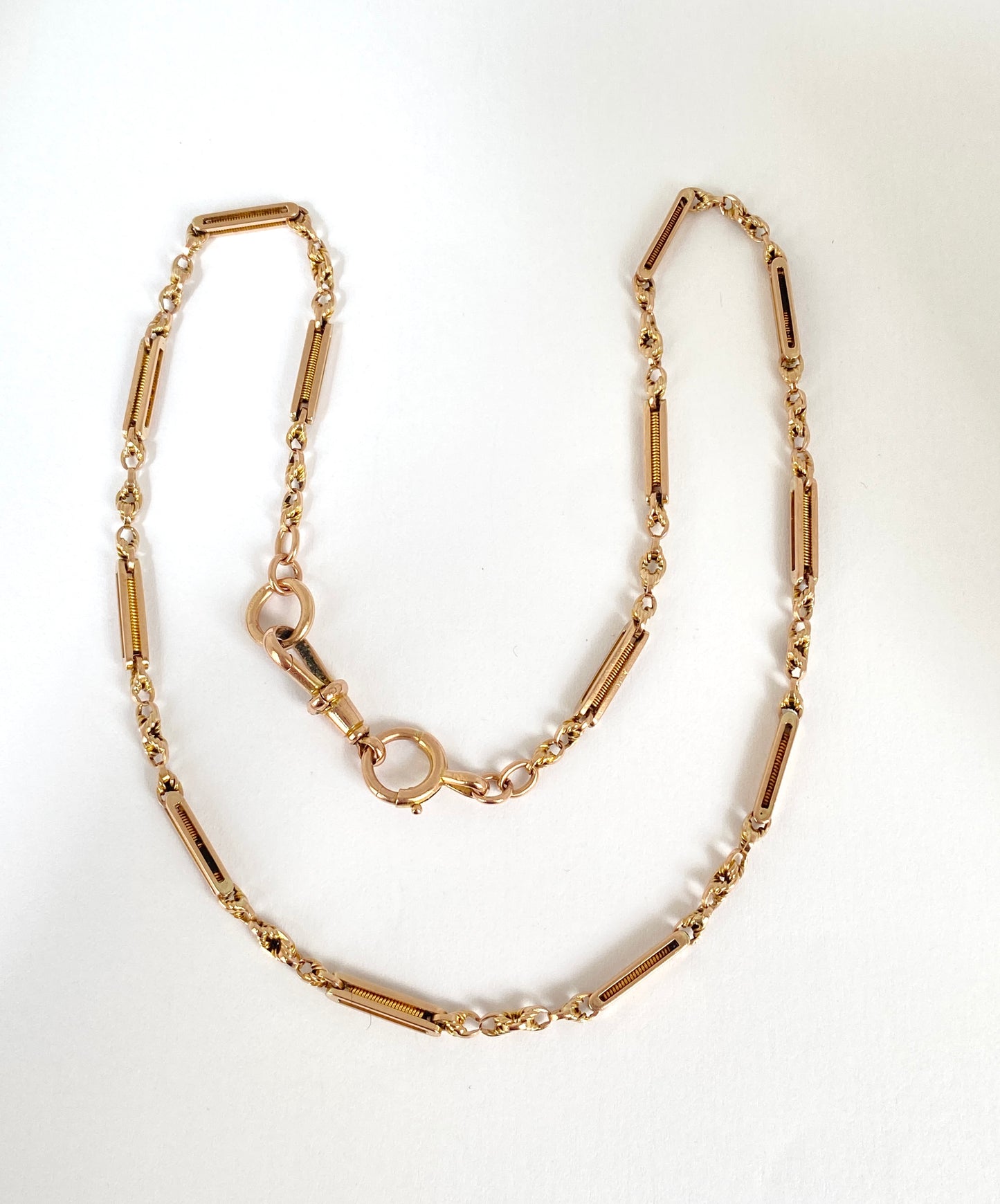 First payment Vidal 15 inch, 9ct Gold Vintage Fetter/love knot fancy Link Chain with dog clip (9.73g) and Gold filled long guard