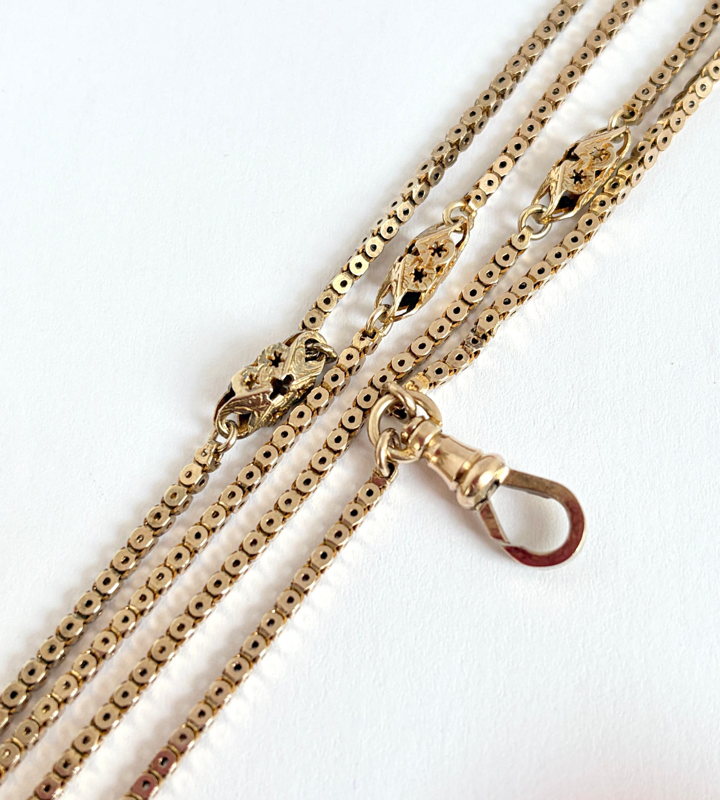 Rare, 9ct Solid Gold Victorian Pierced Link Long Guard, 38 inches and 16g