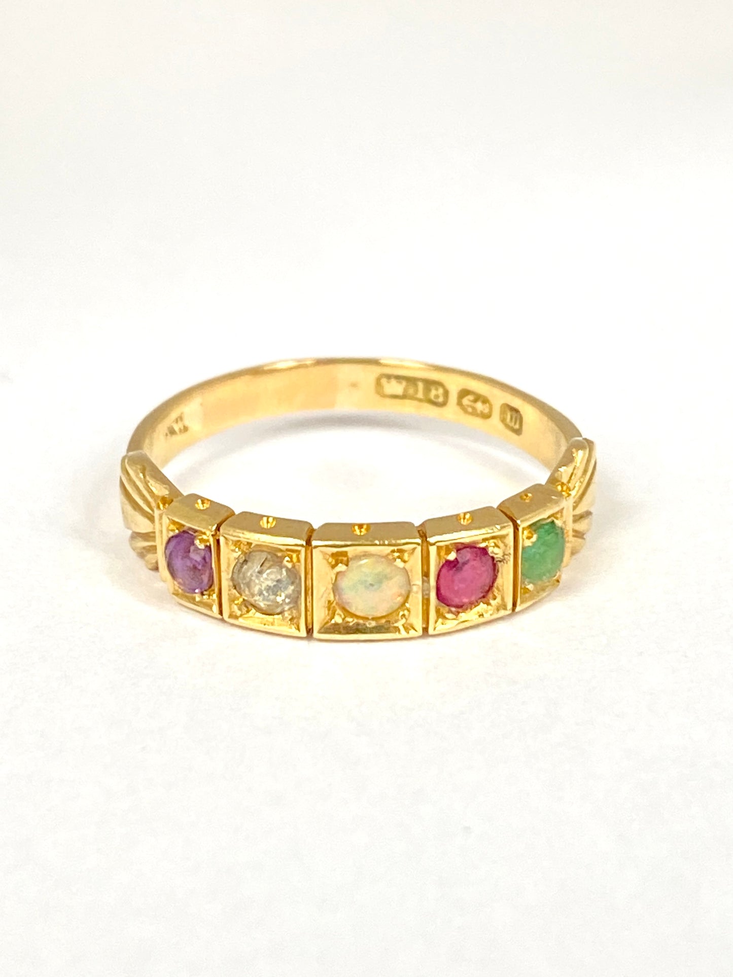 Vintage, 18ct Gold Multigem Acrostic, 'ADORE' ring, Hallmarked 18ct Gold, Birmingham, 1911