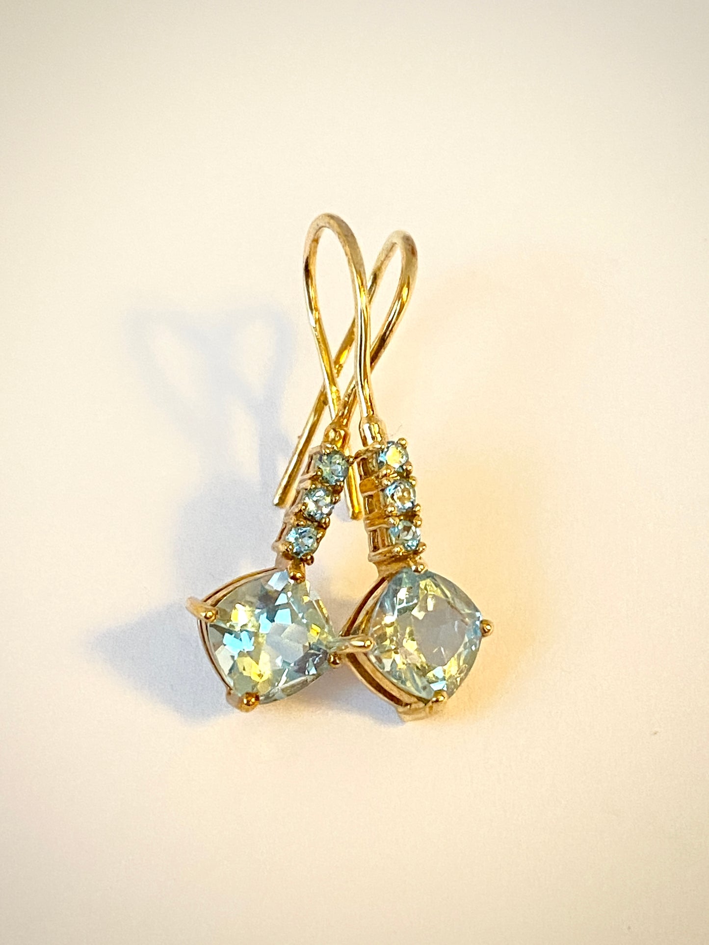Vintage, 9ct Gold Blue Topaz Hanging Earrings, Hallmarked, 9ct Gold, Birmingham, 1999