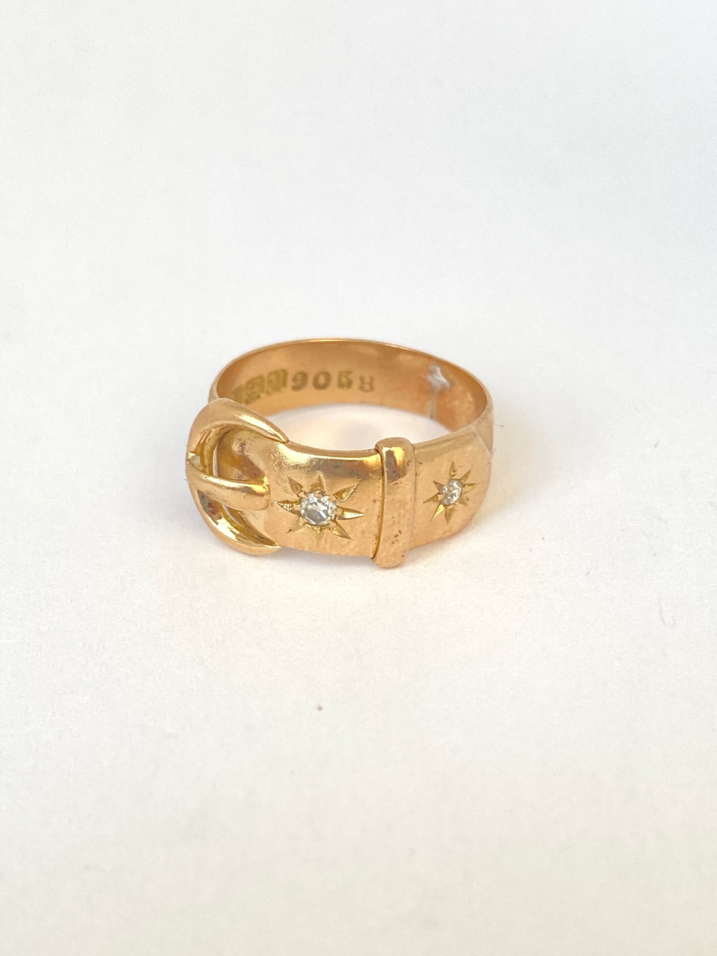 Antique, 18ct Gold Diamond Starburst Buckle Ring, Hallmarked for Birmingham, 1913