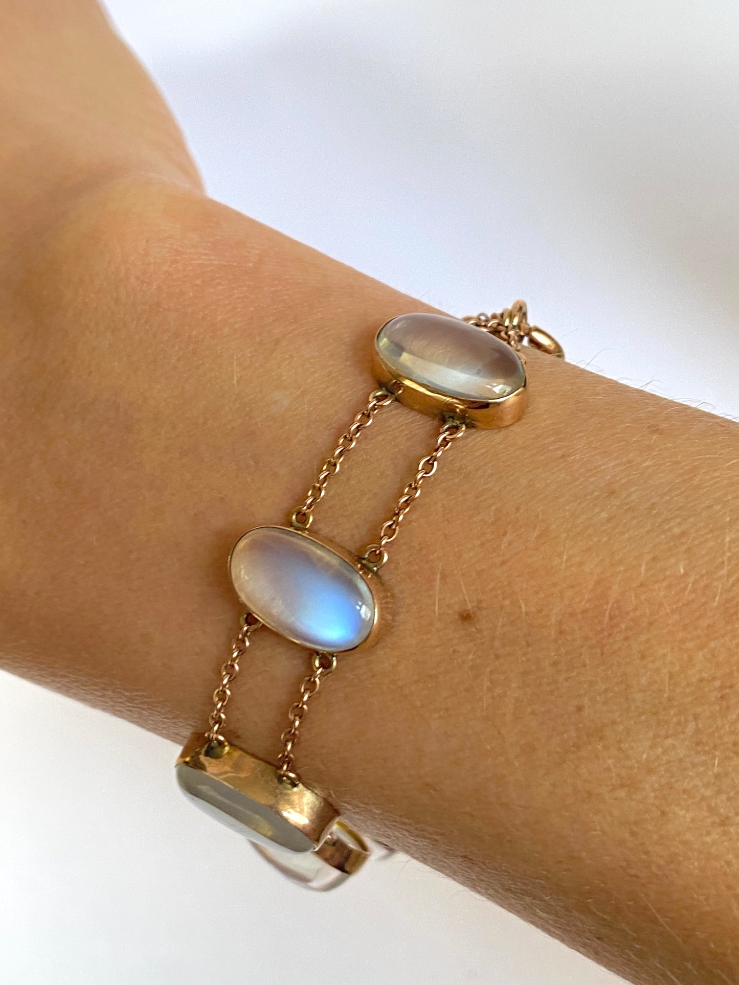 Rare, Antique Victorian 9ct Rose Gold Moonstone Bracelet