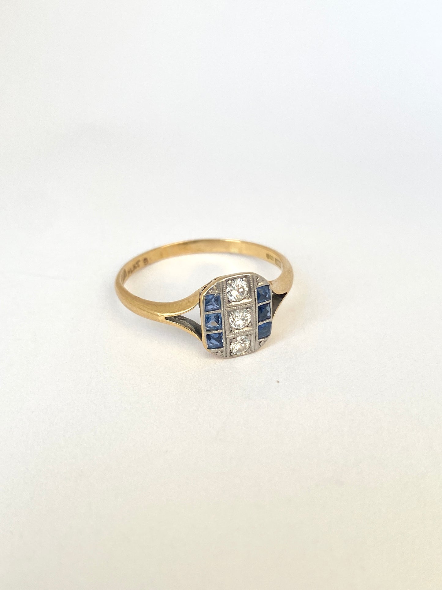 Antique, Art Deco, 18ct Gold and Platinum, Sapphire and Diamond Ring