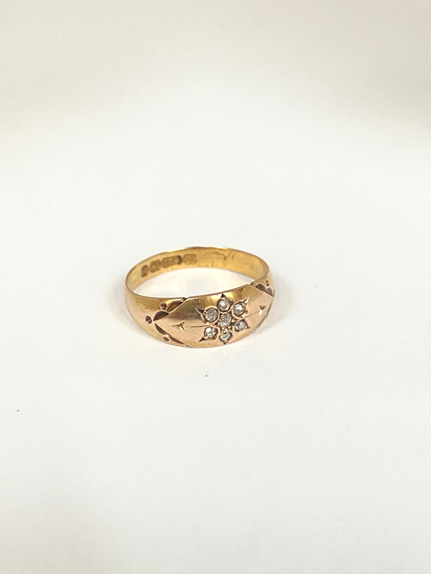 Antique, Victorian, 15ct Gold Old cut and Rose Cut Diamonds Cluster Ring, Hallmarked Birmingham, 1892