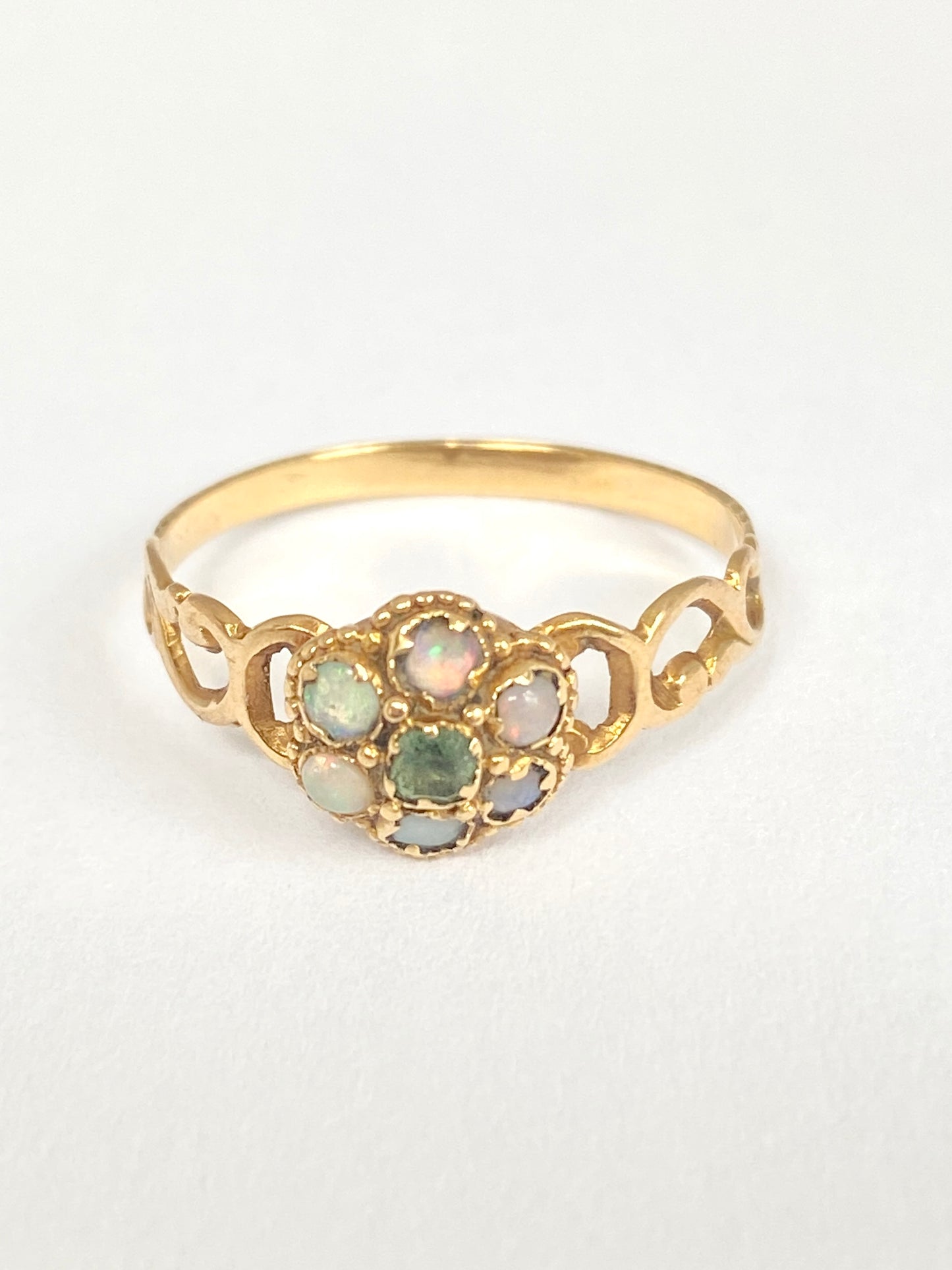 18ct Gold, Antique, Victorian Opal, Emerald Flower Ring
