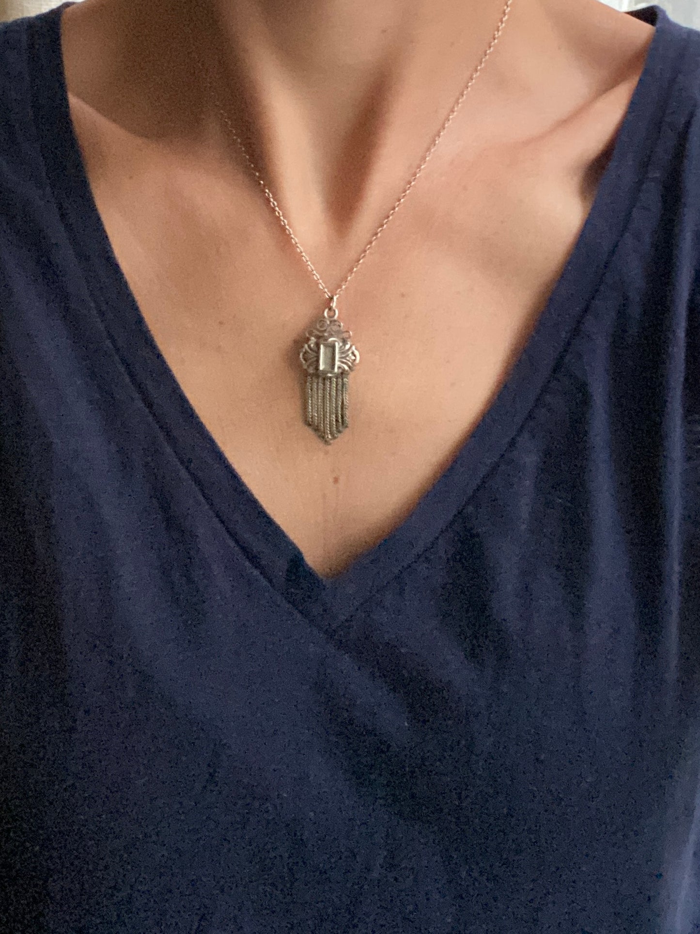 French, Antique Silver Tassel Pendant Necklace