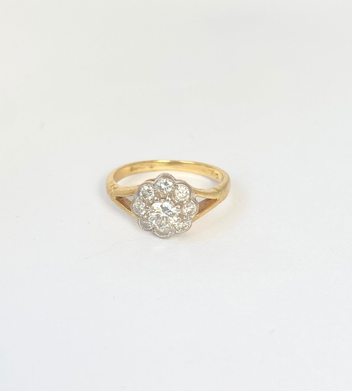 Vintage, 18ct Gold, Old Cut Diamond Flower Ring