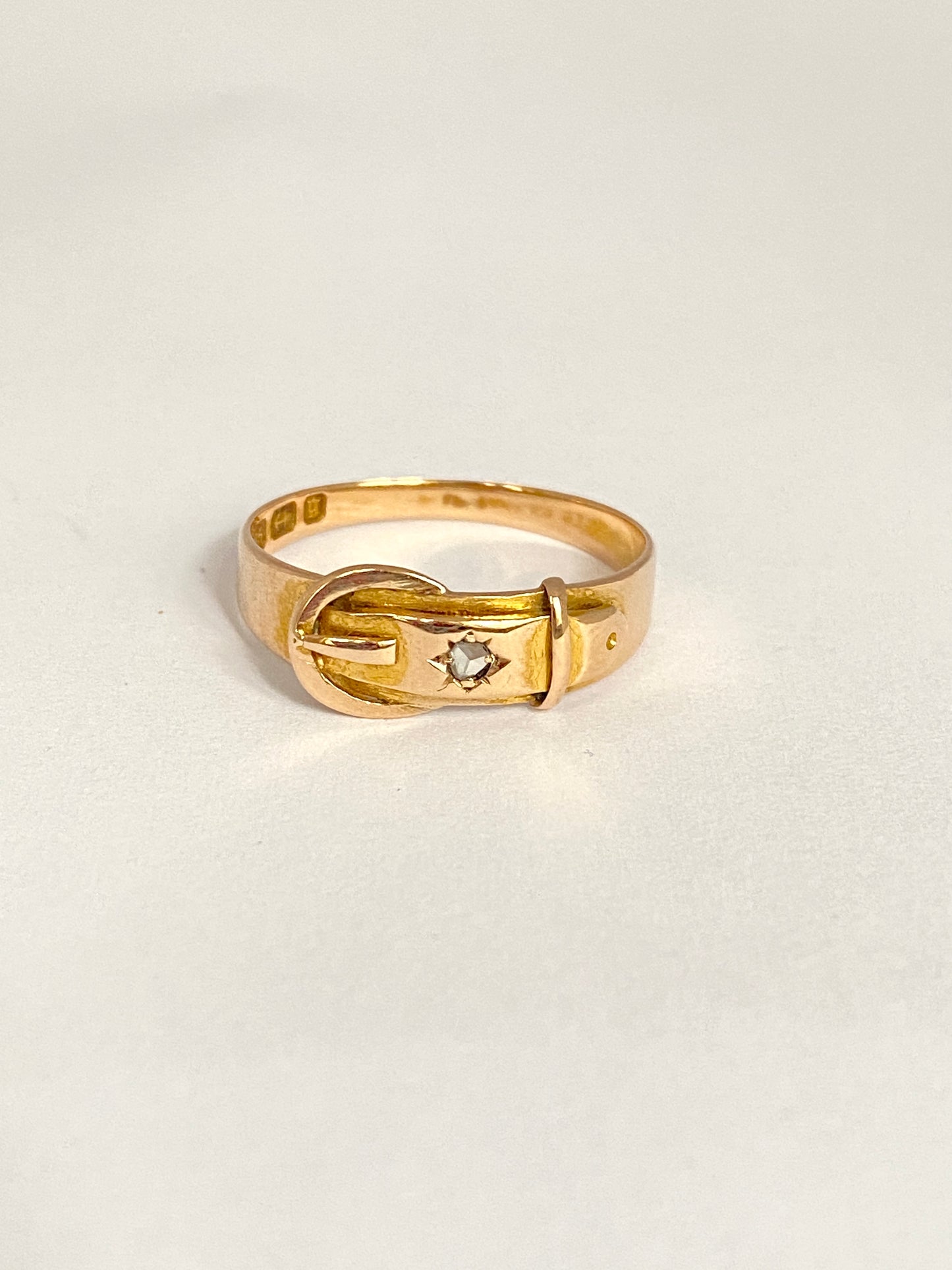 Antique, 15 Gold, Diamond Buckle Ring, Hallmarked for Birmingham, 1881