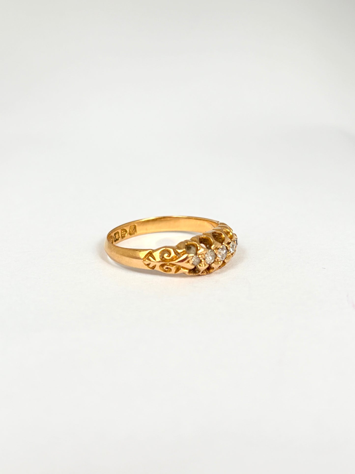 Antique, Edwardian, 18ct Gold, Old Mine Cut, Diamond 5 Stone Ring, Hallmarked, 18ct Gold, Chester, 1901