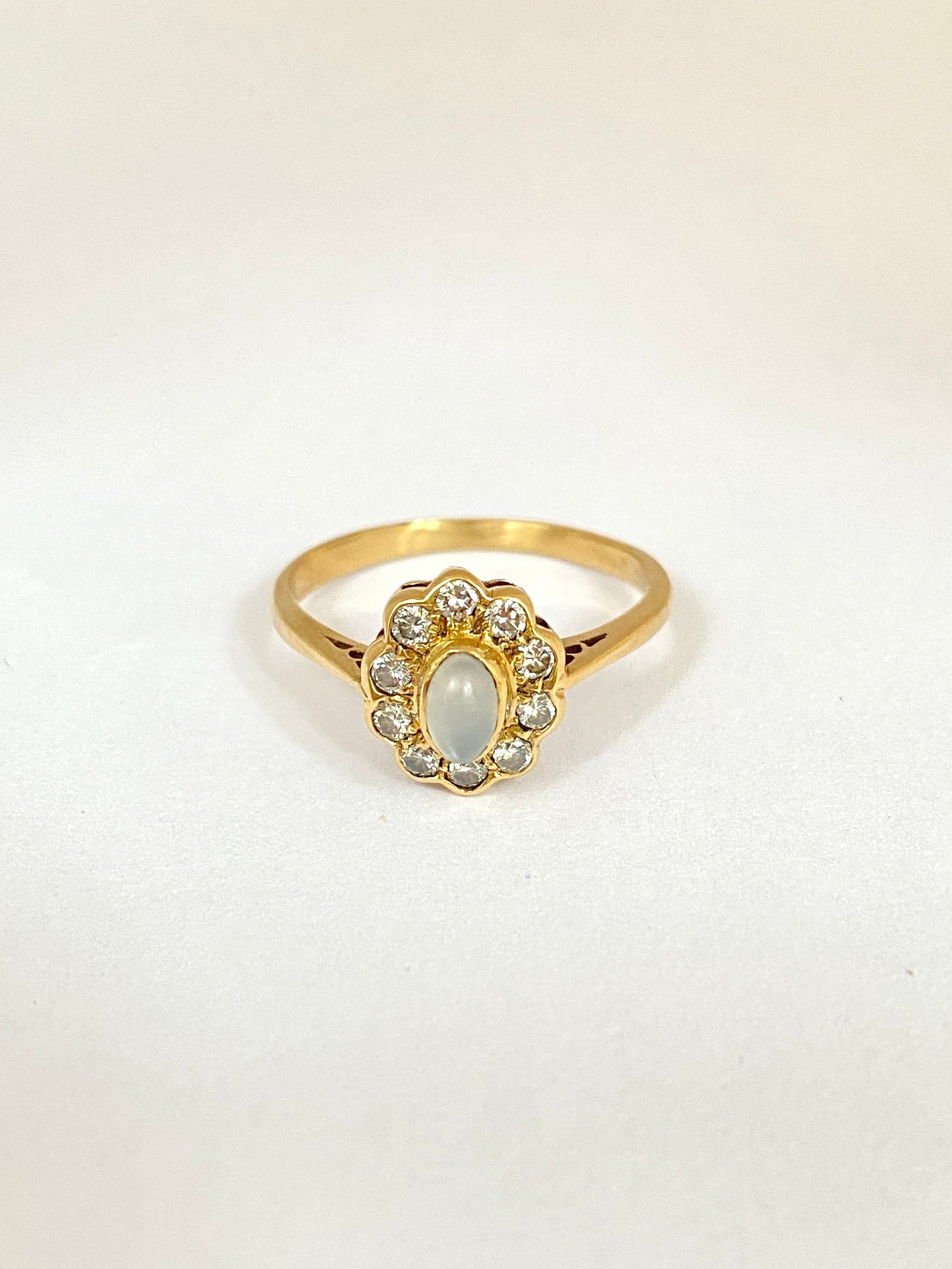 Annette FINAL PAYMENT Vintage, 18ct Gold Moonstone and Diamond Cluster Ring