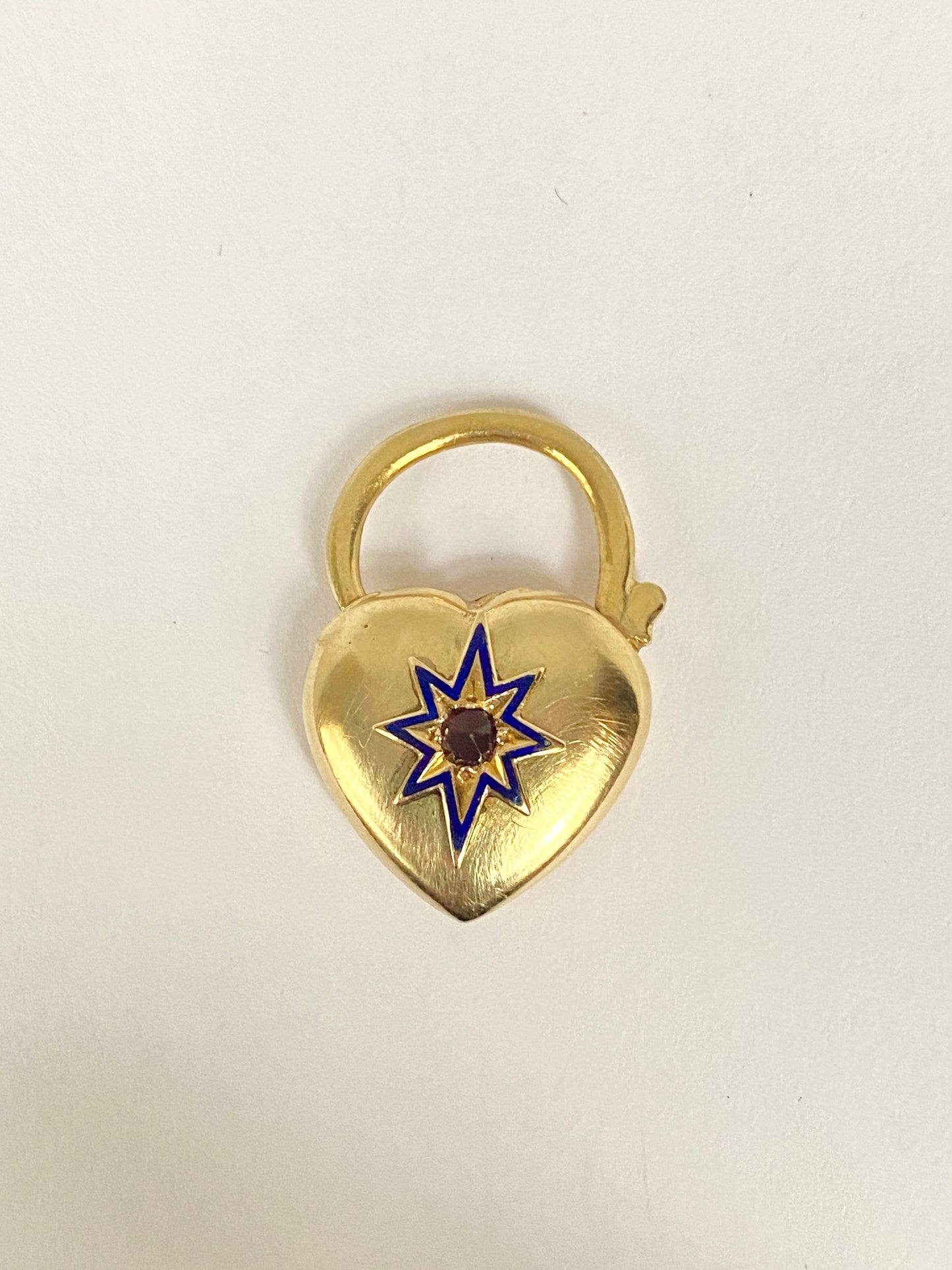 Victorian 9ct Gold Padlock Clasp with Enamel Star and Garnet