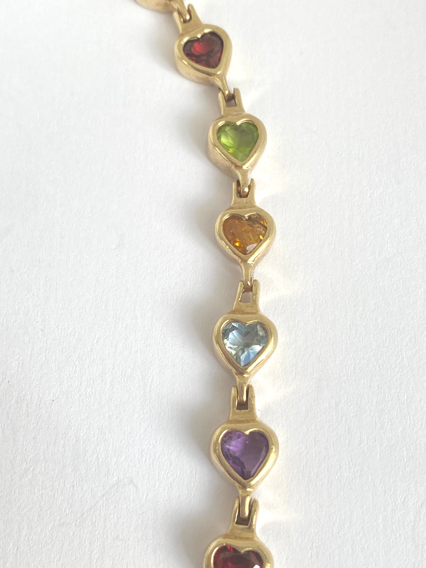 Vintage, 9ct Gold, Multi Gem Bracelet featuring, Garnet, Amethyst, Aquamarine, Citrine