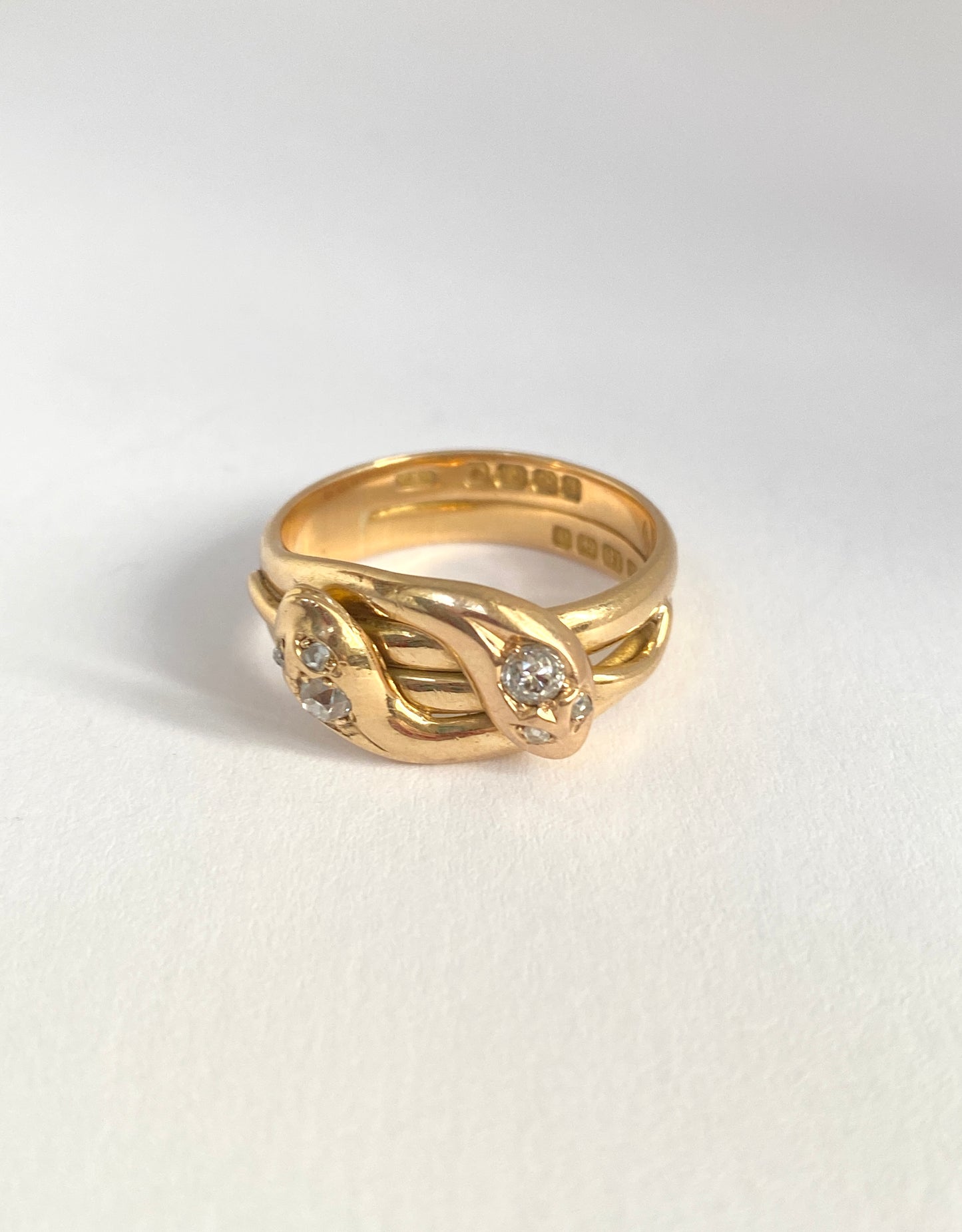 Antique, Edwardian 18ct Gold, Double Diamond Snake Ring, Hallmarked Birmingham, 1903 (7.56g)