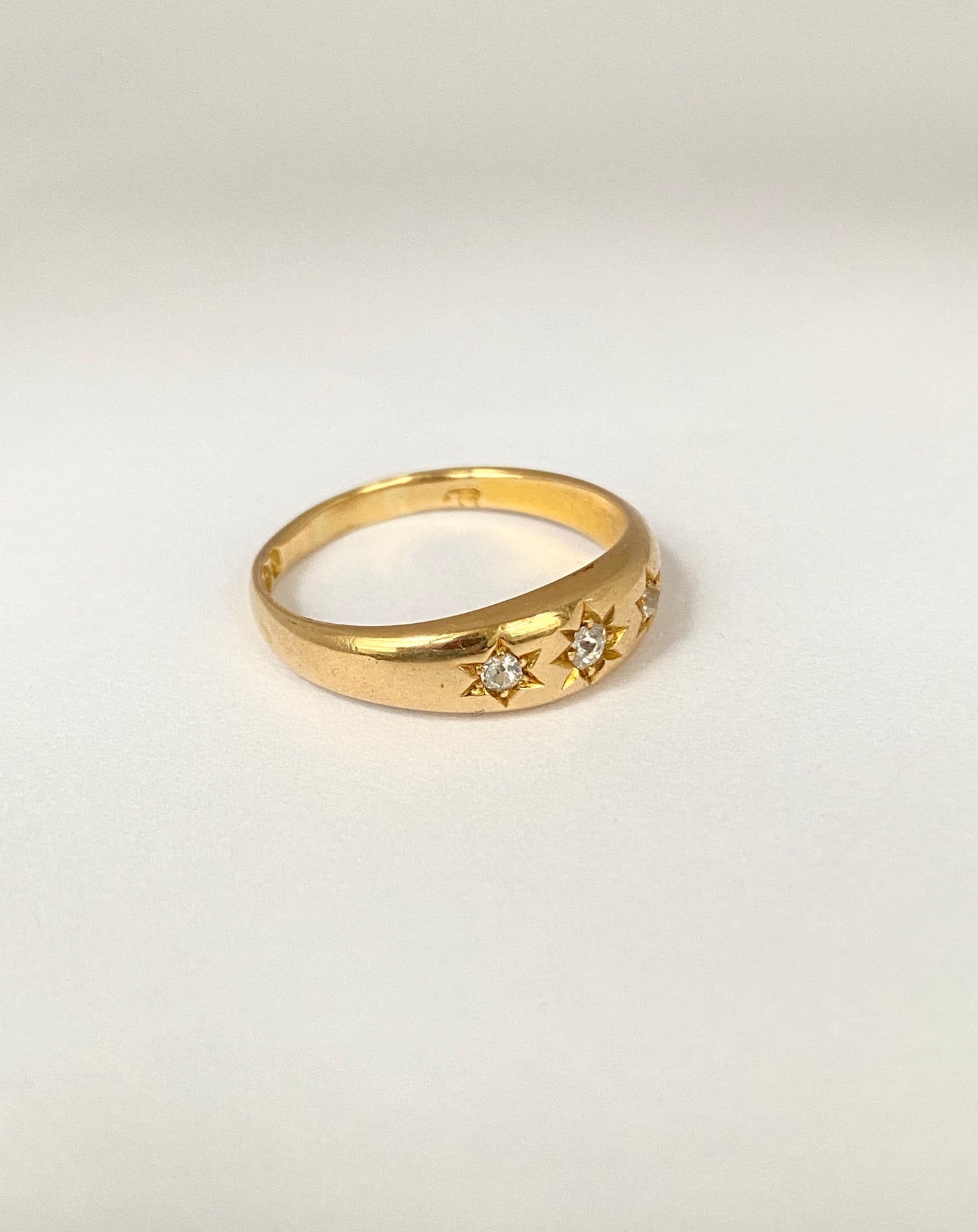 Antique, 18ct Gold, Diamond, 3 Star, Gypsy Starburst Ring, Hallmarked 18ct Gold, Chester, 1896
