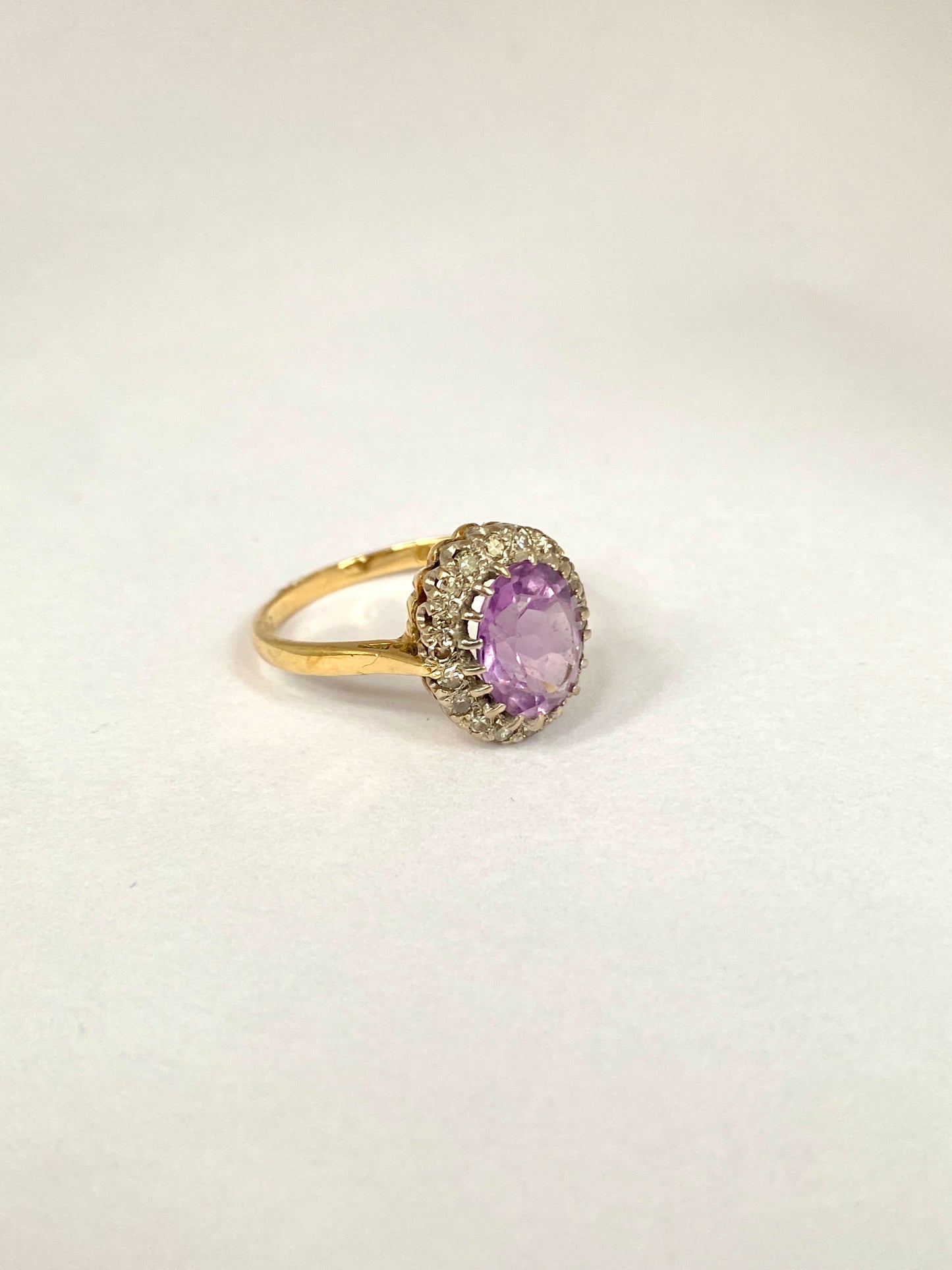 Vintage, 18ct Gold Amethyst and Diamond Cluster Ring, Birmingham 1963