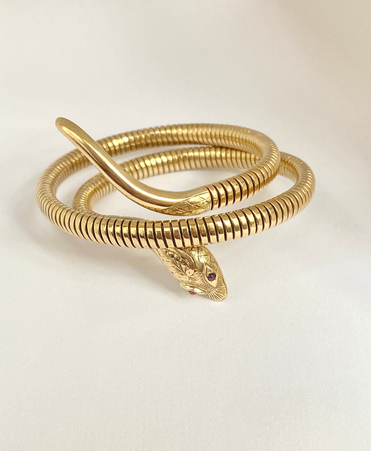 Vintage, 9ct Gold, Ruby Eyed Extendable Snake Bangle, Hallmarked 9ct Gold, Birmingham, 1963, 31g