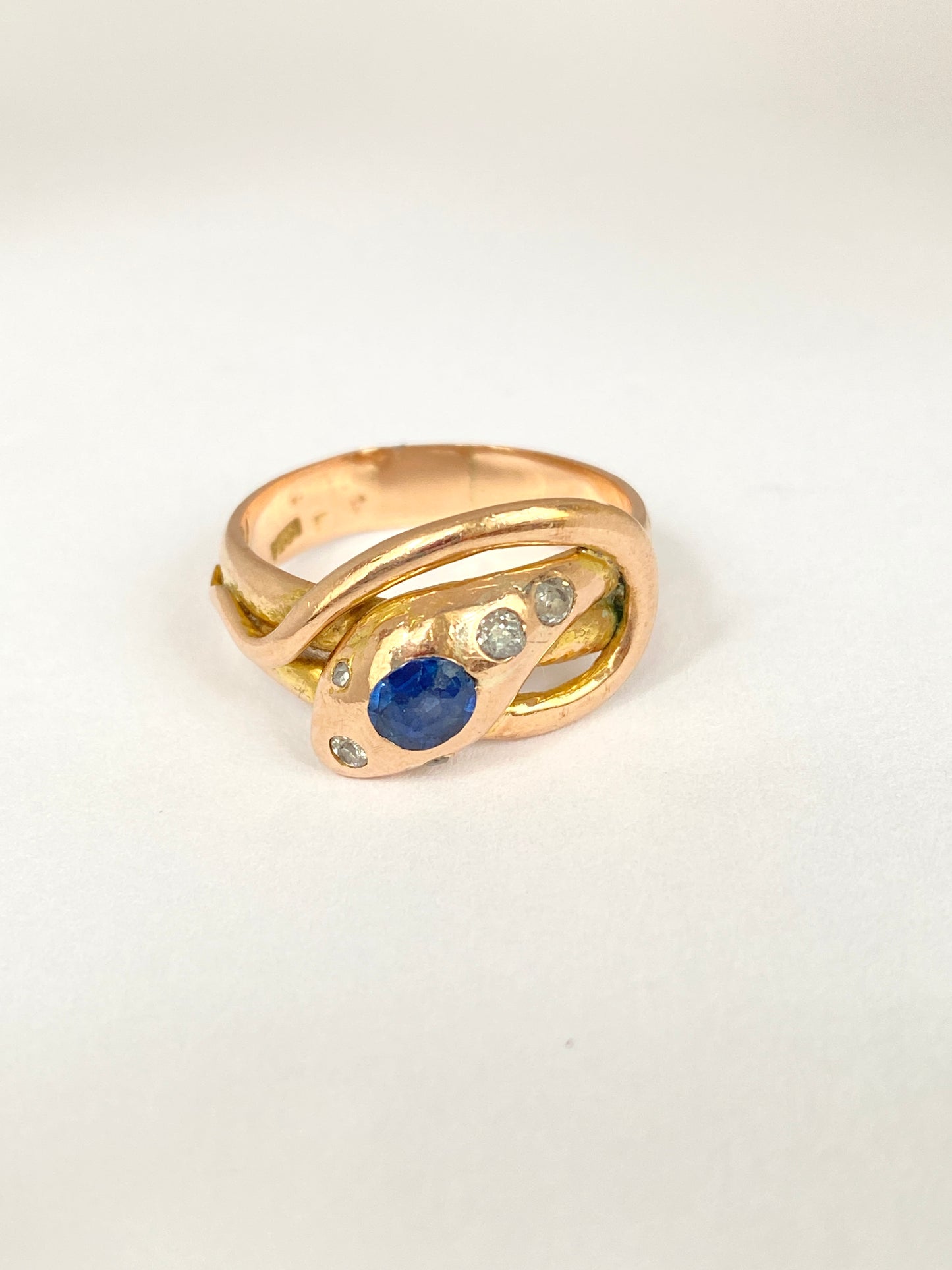 Vintage, Art Deco, 14ct Gold Diamond and Sapphire Snake Ring