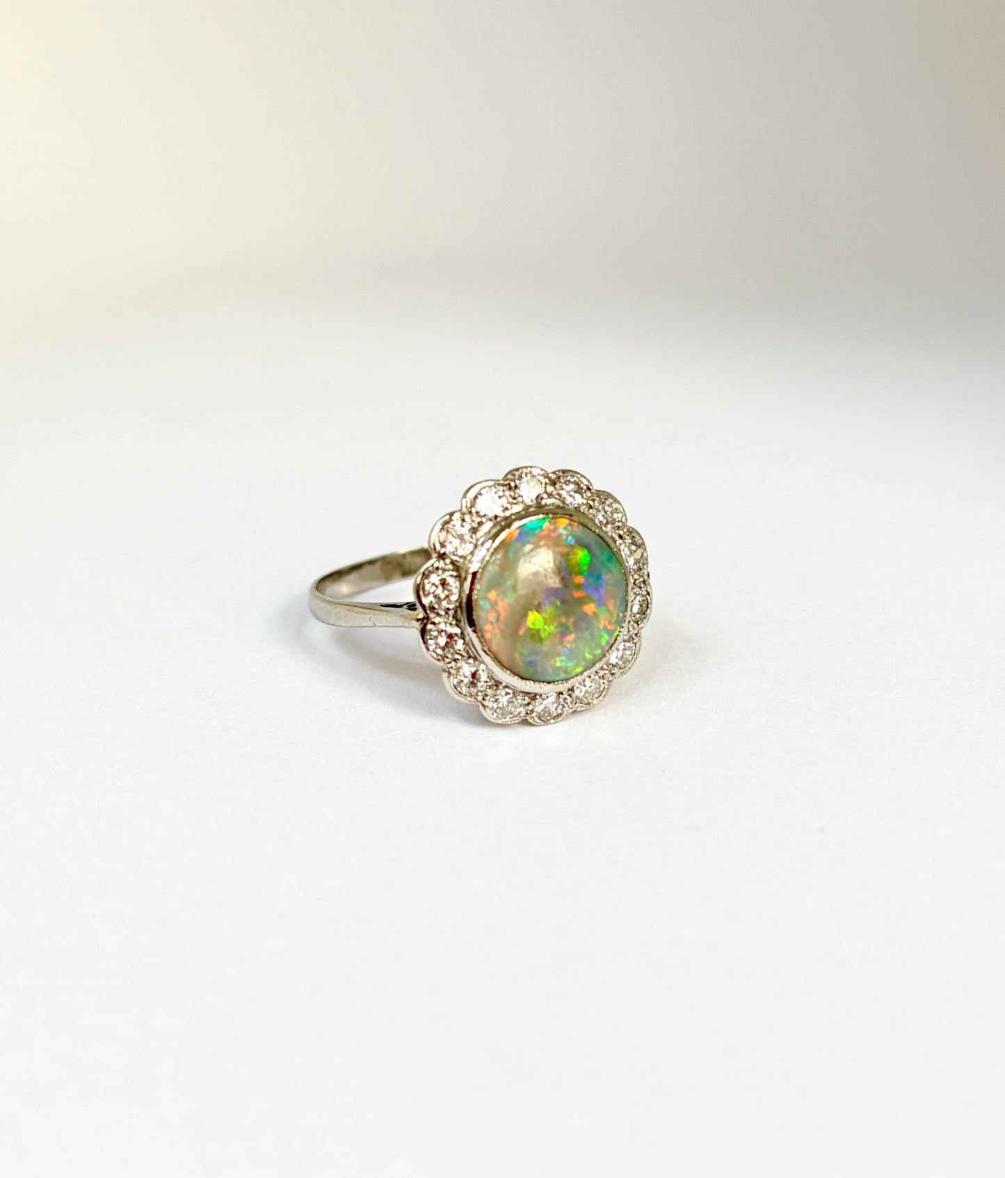 Incredible, Vintage, Platinum Opal and Diamond Cluster Ring