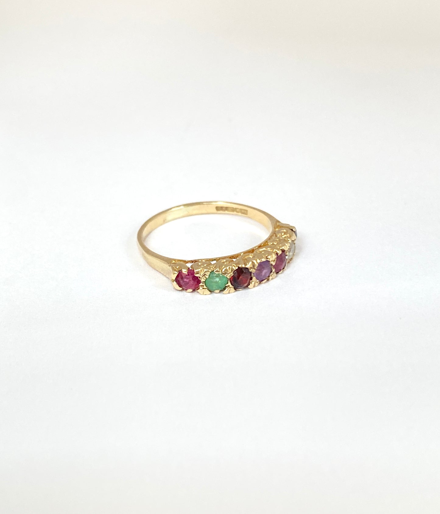 9ct Gold, Vintage 'Regards' Acrostic, Multi Gem Ring, Birmingham, 1982