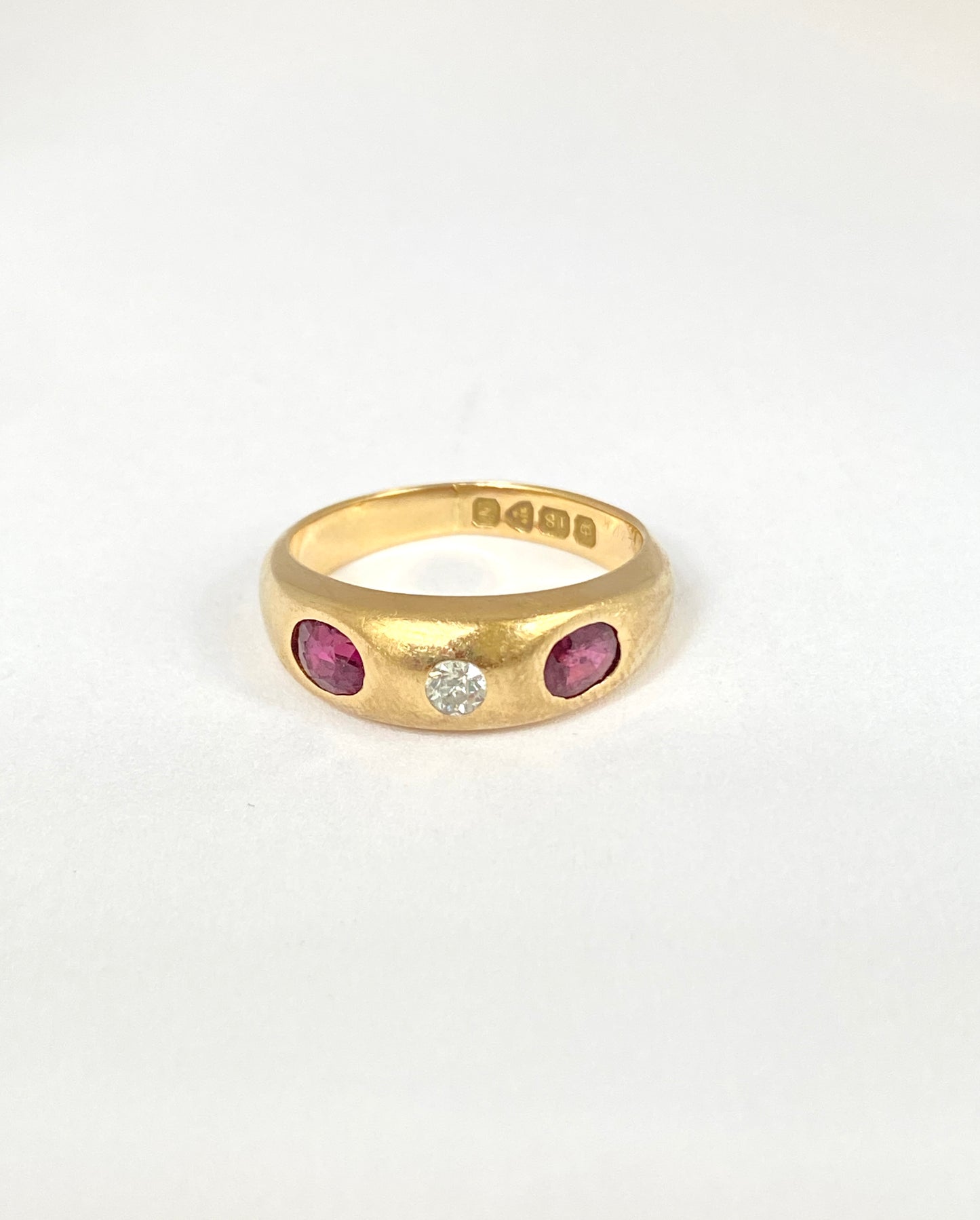 Heavy, Edwardian, 18ct Gold Ruby and Old Cut Diamond Gypsy Ring, Hallmarked Chester, 1913