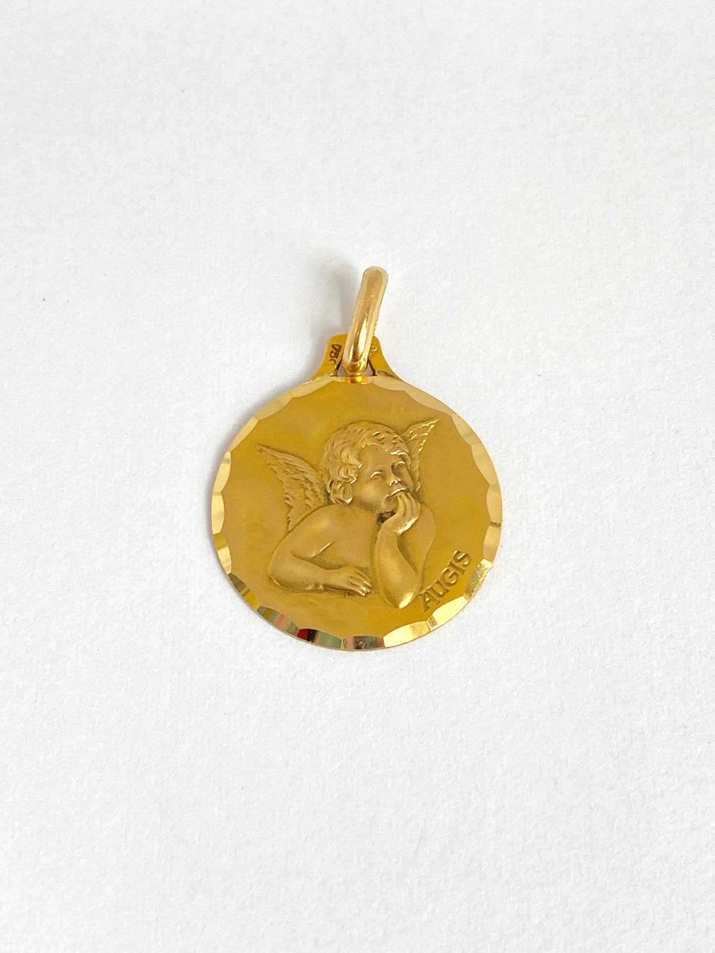 18ct Gold, Vintage, French Raphael Cherub Medal / Pendant / Charm Signed AUGIS