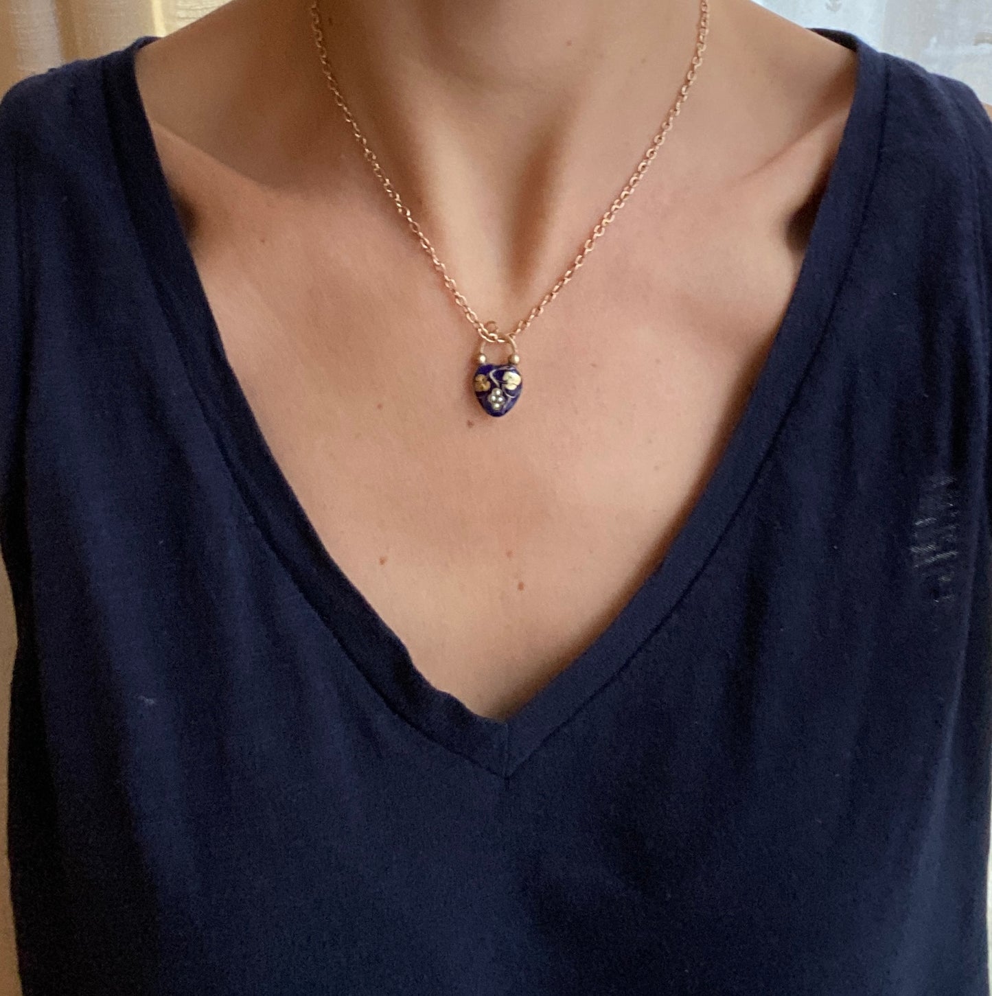 Rare, Art Nouveau, 15ct Gold Blue Enamel, Locket Back Heart Padlock Pendant