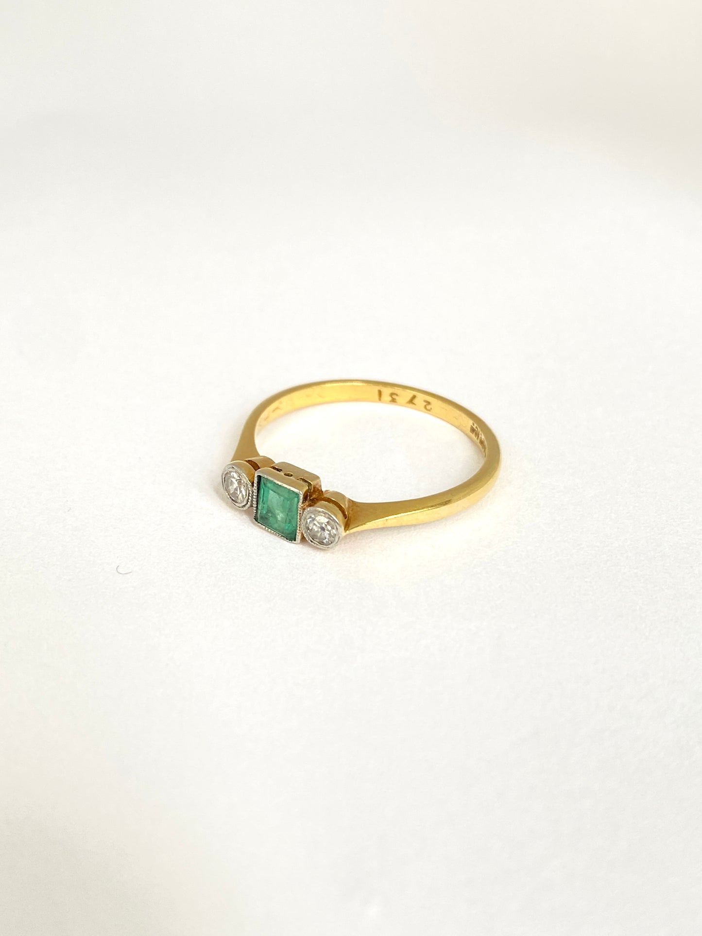 Art Deco, 18ct Gold, Emerald and Diamond Engagement Ring