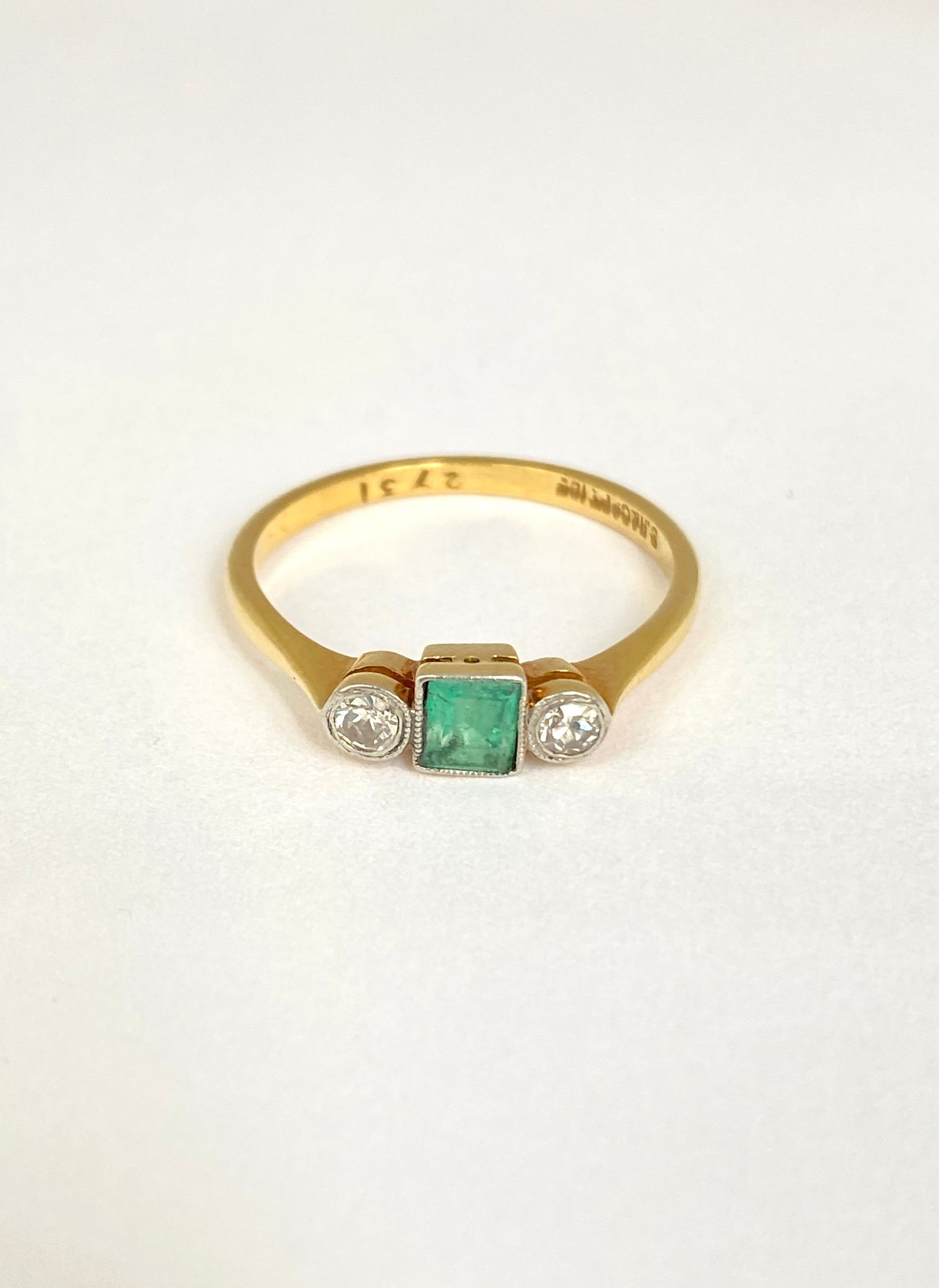 Art Deco, 18ct Gold, Emerald and Diamond Engagement Ring