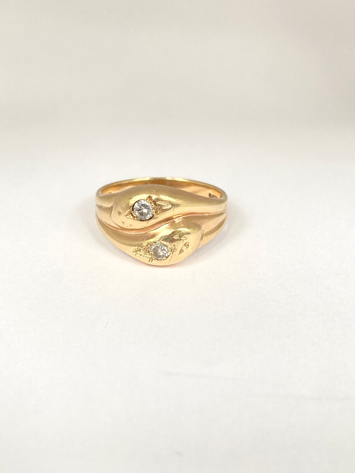 9ct Gold Vintage 9ct Gold, Double Diamond Double Snake Ring, Hallmarked London, 1961