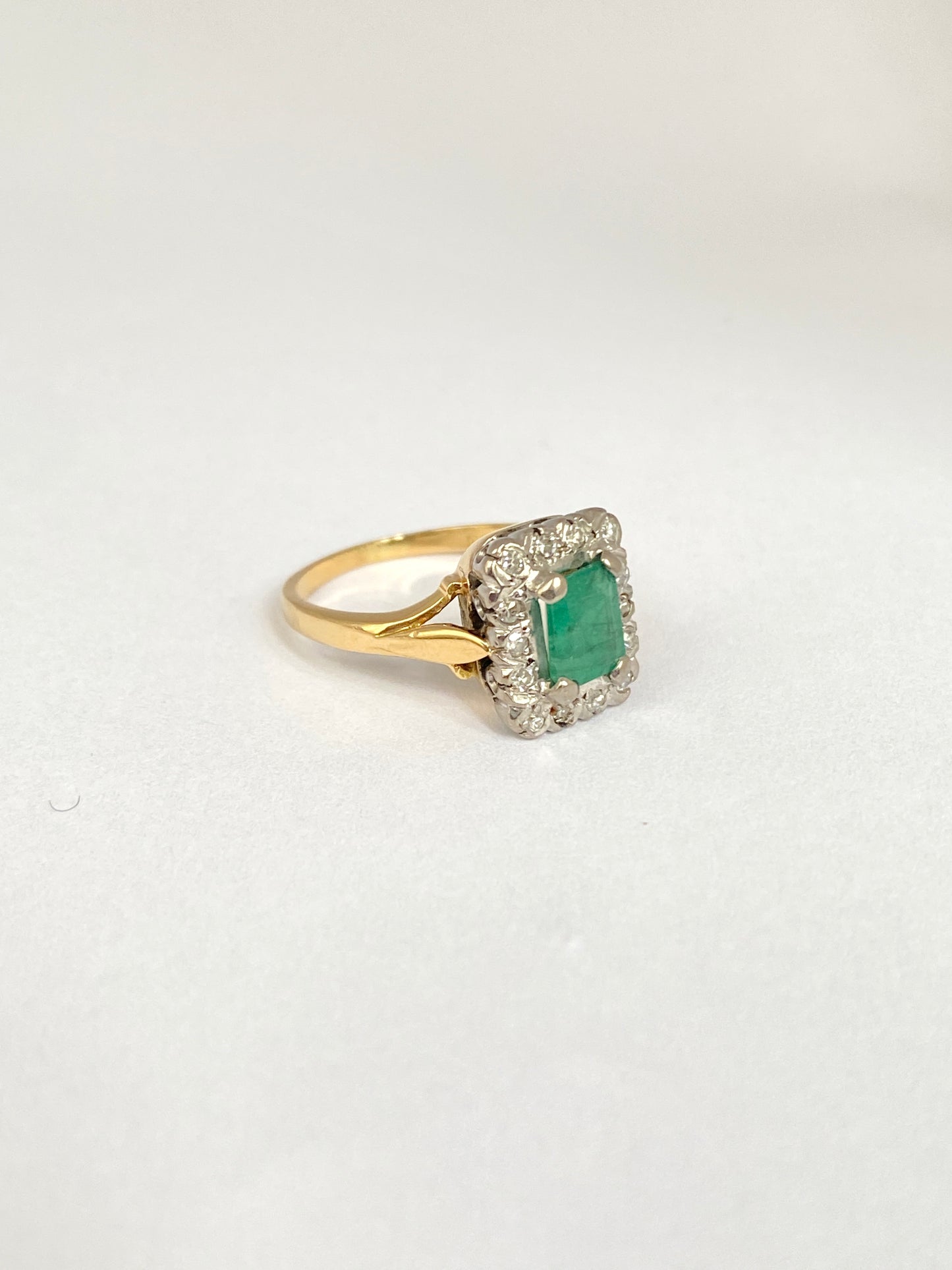 Vintage (1970s), 18ct Gold, Platinum, Emerald and Diamond Ring