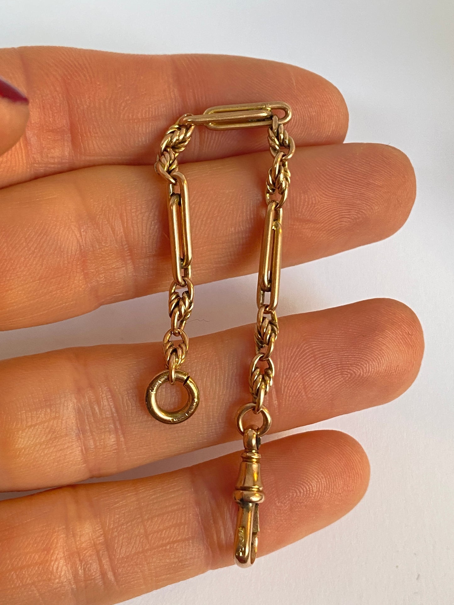 Antique 9ct Rose Gold Trombone / Fetter/ Fancy Link 5 inch Extender Chain (5.27g)