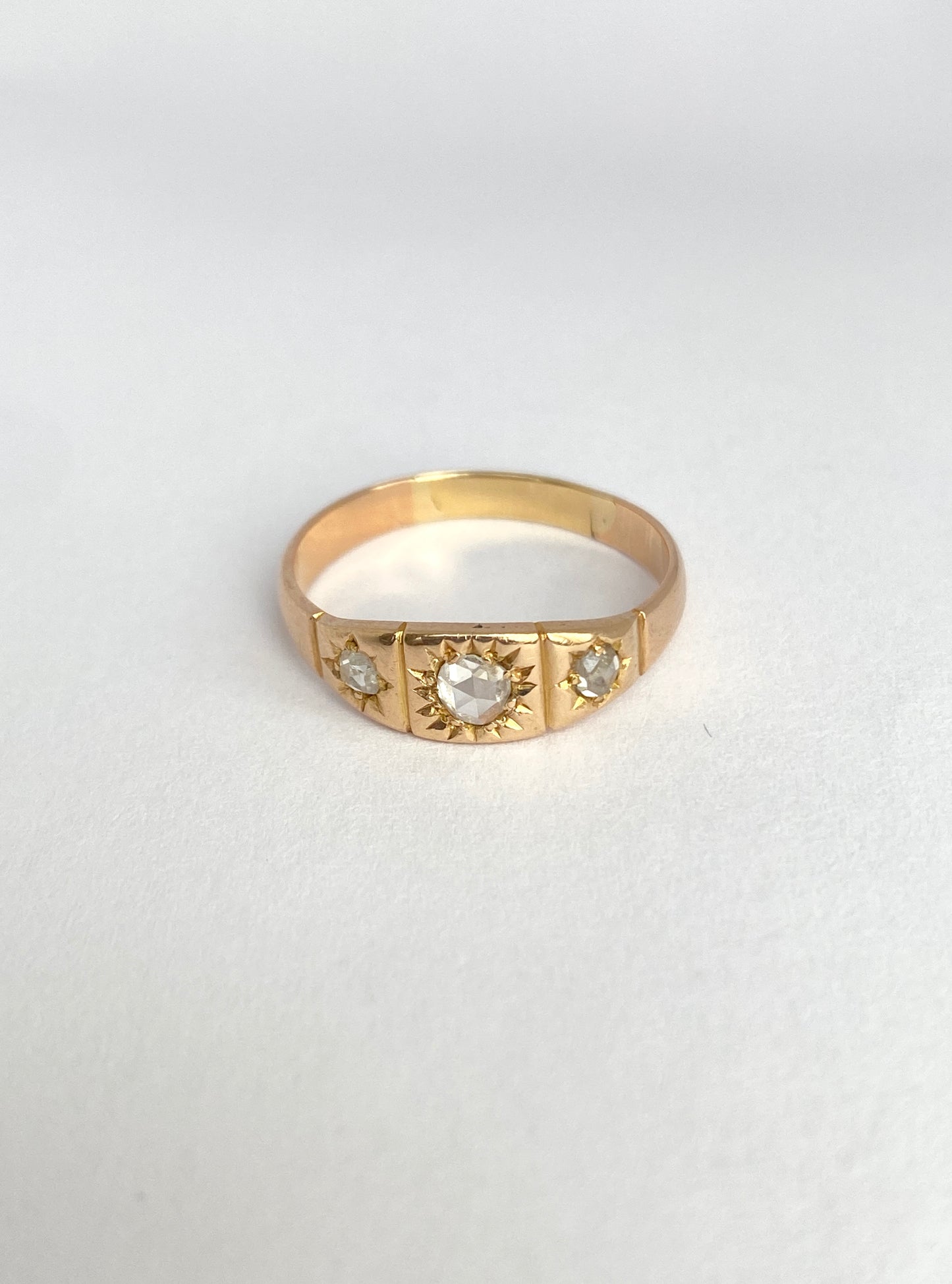 Vintage, 18ct Gold, Rose Cut Diamond, 3 Star, Gypsy Ring
