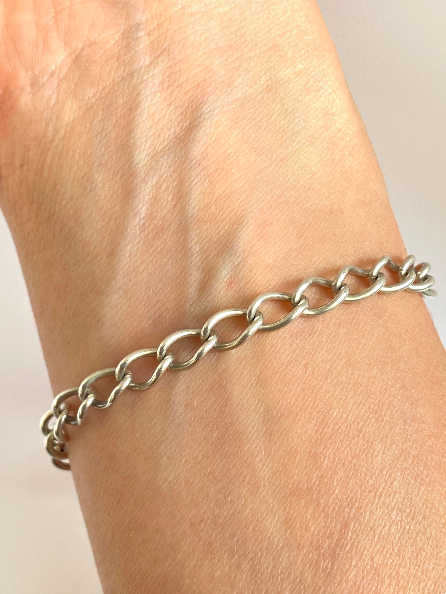 Hallmarked, Vintage Solid Silver Curb Link Bracelet with Heart Padlock, 1975