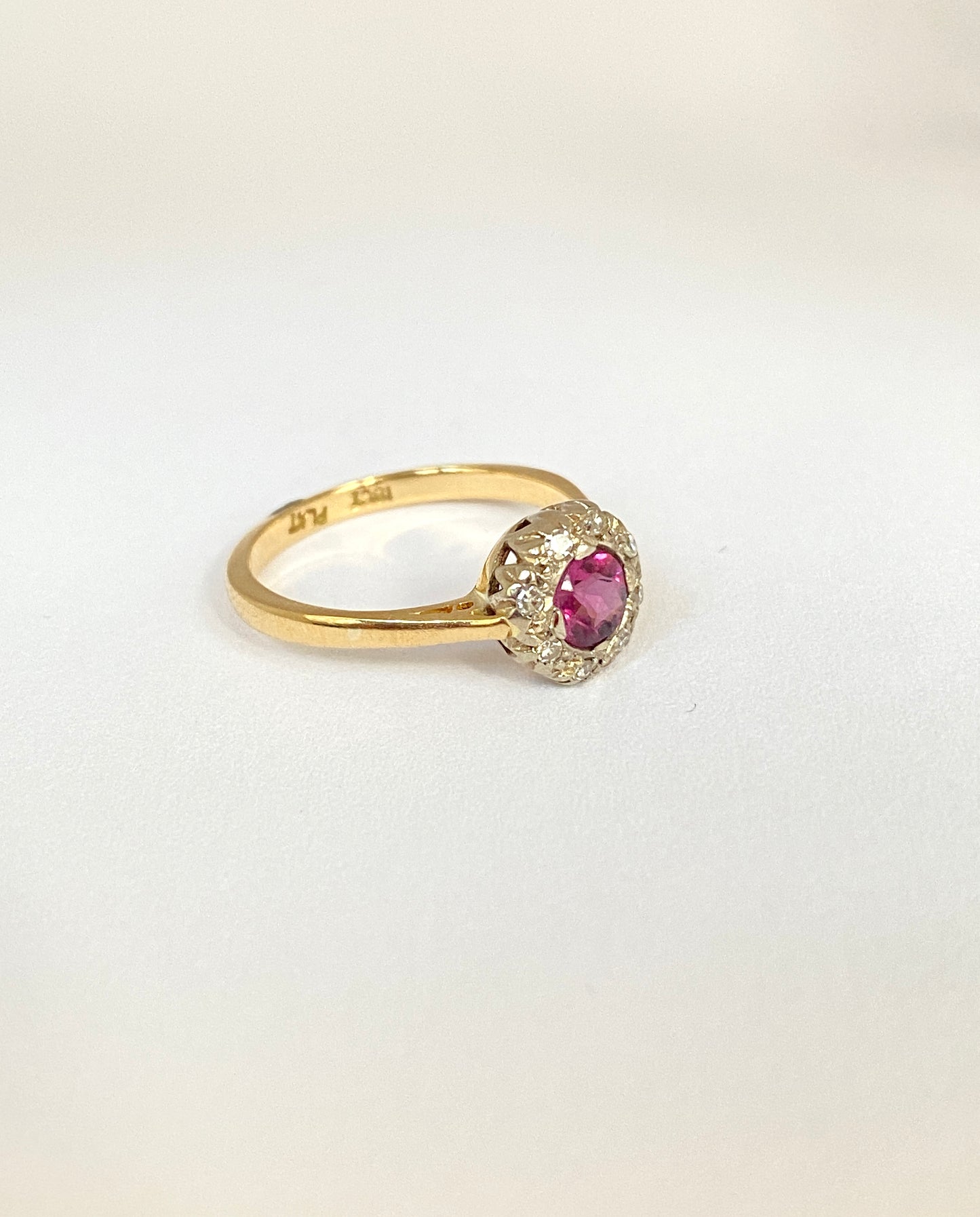 Vintage, Almandine Garnet and Diamond Cluster Ring, Hallmarked 18ct Gold and Platinum