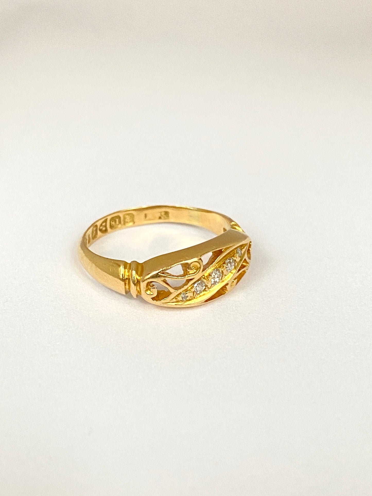 Antique, Edwardian, Diamond Ring, Hallmarked, 18ct Gold, Chester, 1919
