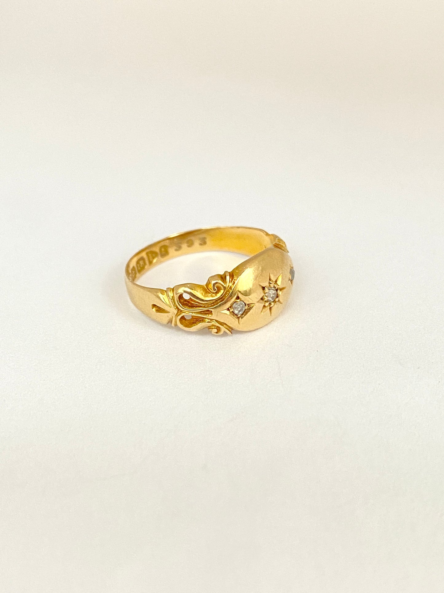 Antique, 18ct Gold, Diamond Gypsy Starburst Ring, Hallmarked Birmingham, 1903