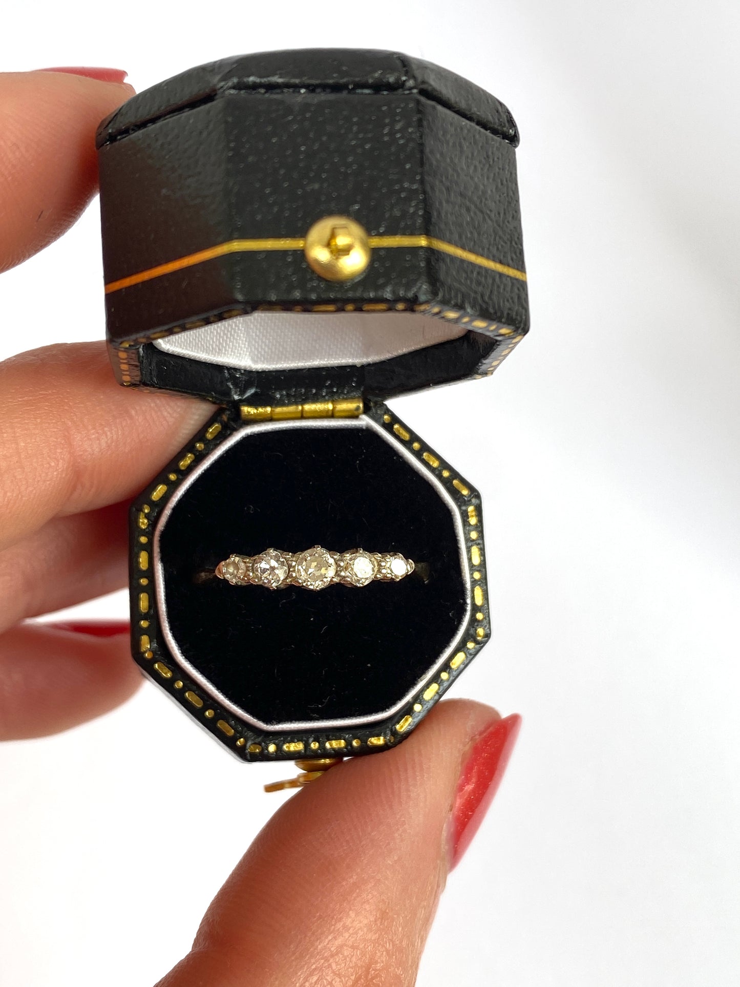 18ct Gold, VIntage 5 Stone Diamond and Platinum Ring