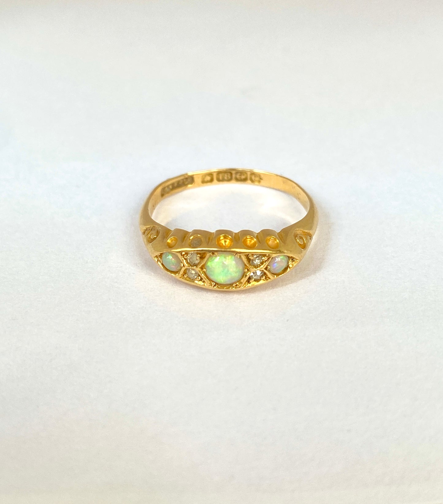 RESERVED Antique, Edwardian, 18ct Gold, Opal and Diamond Ring, Hallmarked, Birmingham 1906