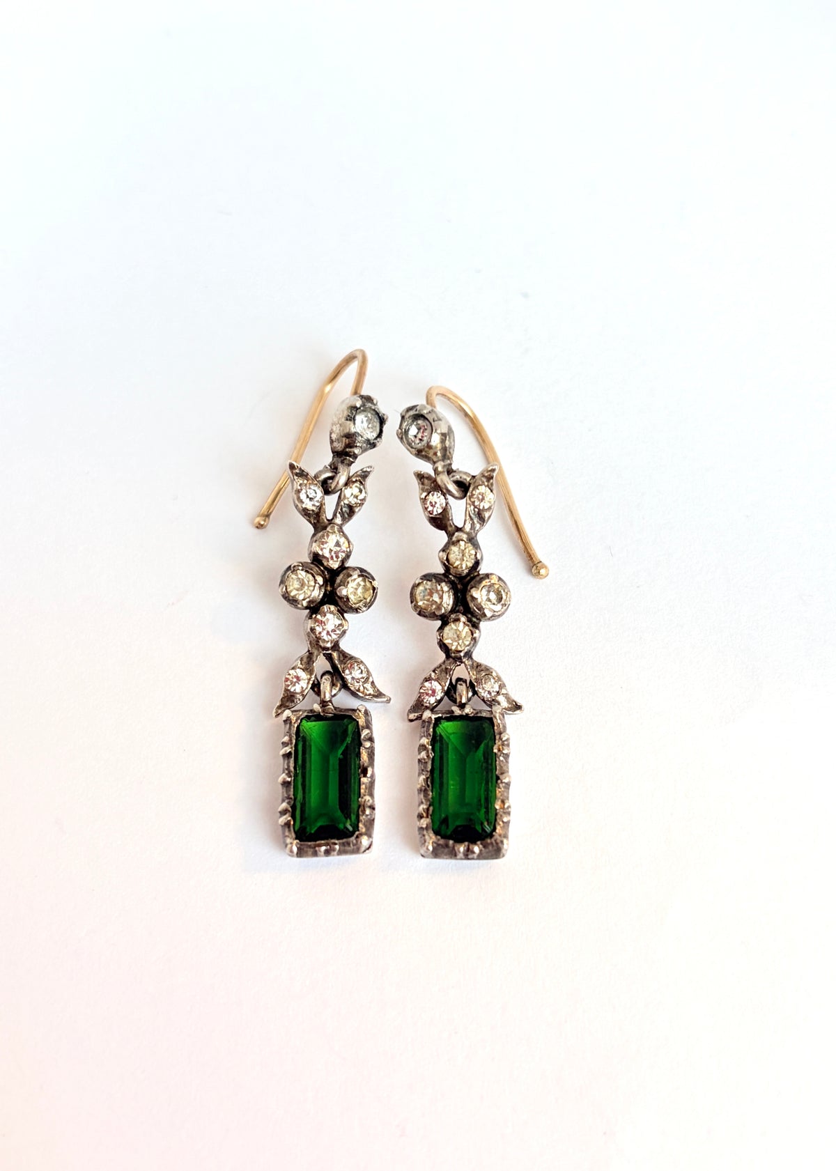 Original Tourmaline and Diamond Paste, 1920s, Flower Faux Pearl Hanging Earrings (Copy)