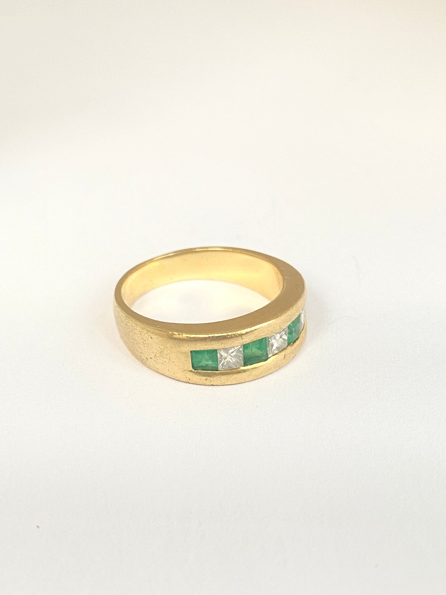 Chunky, Vintage, 18ct Gold Emerald and Diamond Half Hoop Ring, 1970s, 8.72g