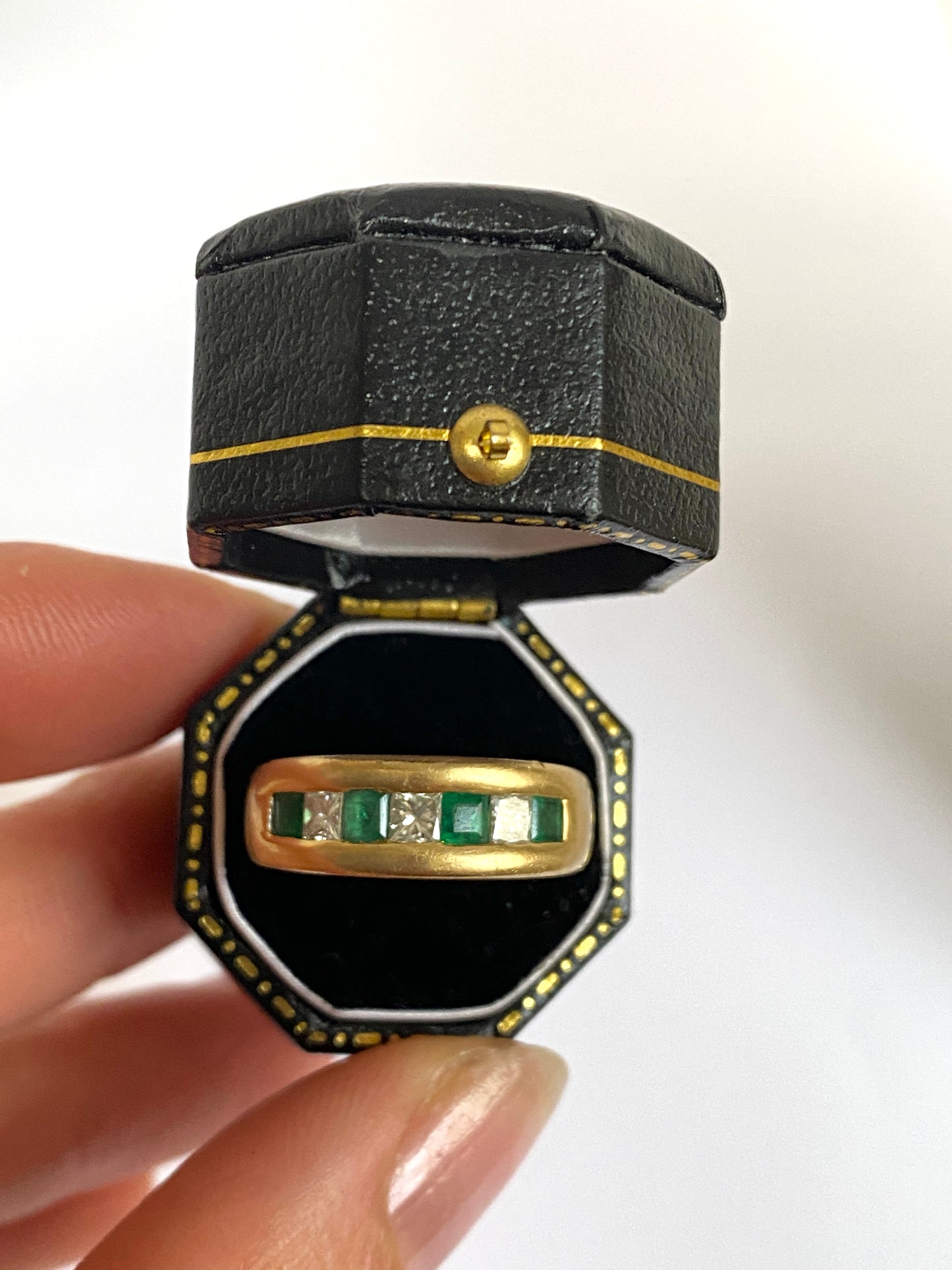 Chunky, Vintage, 18ct Gold Emerald and Diamond Half Hoop Ring, 1970s, 8.72g